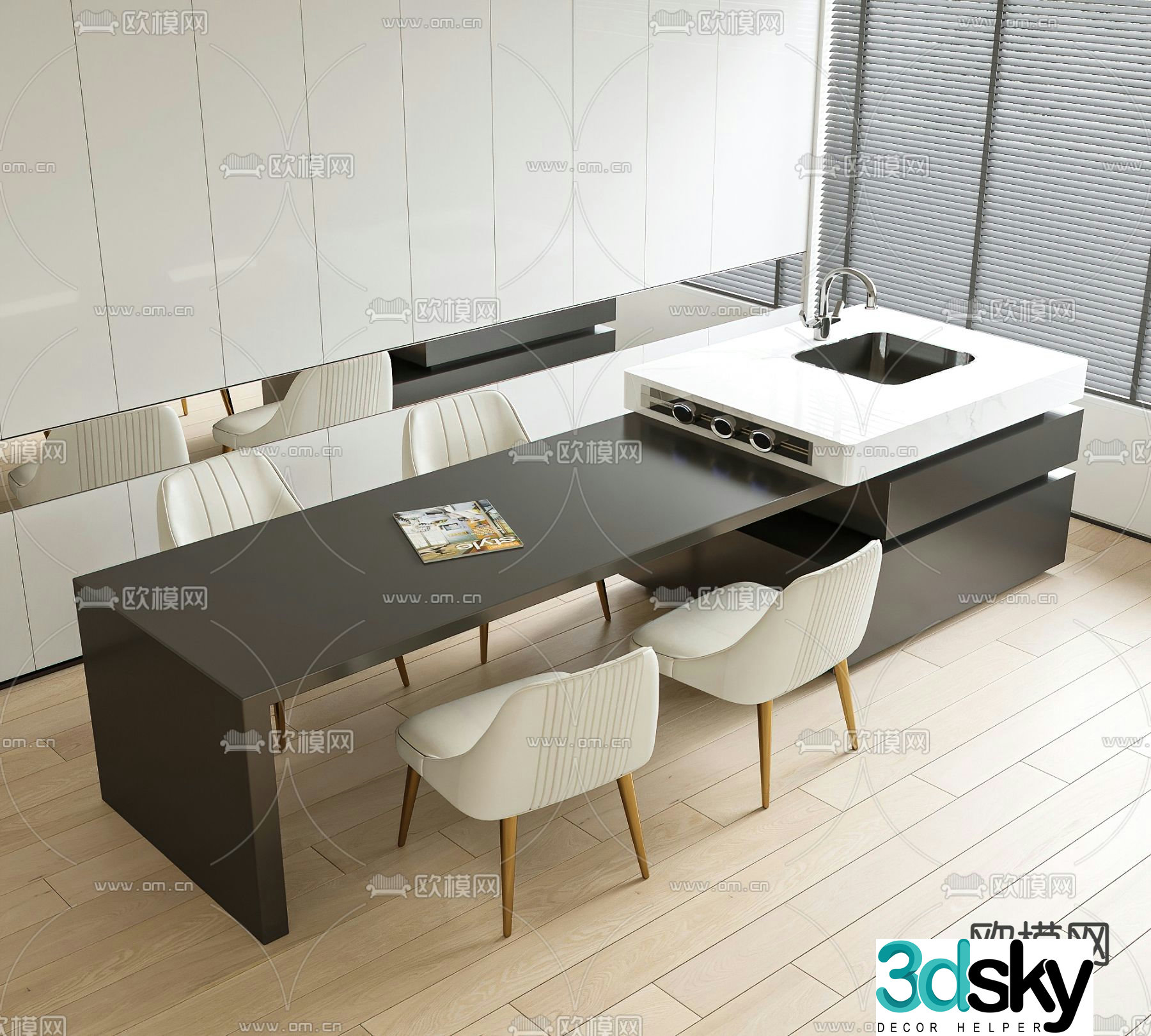 Cassina island dining table and chairs 3d model