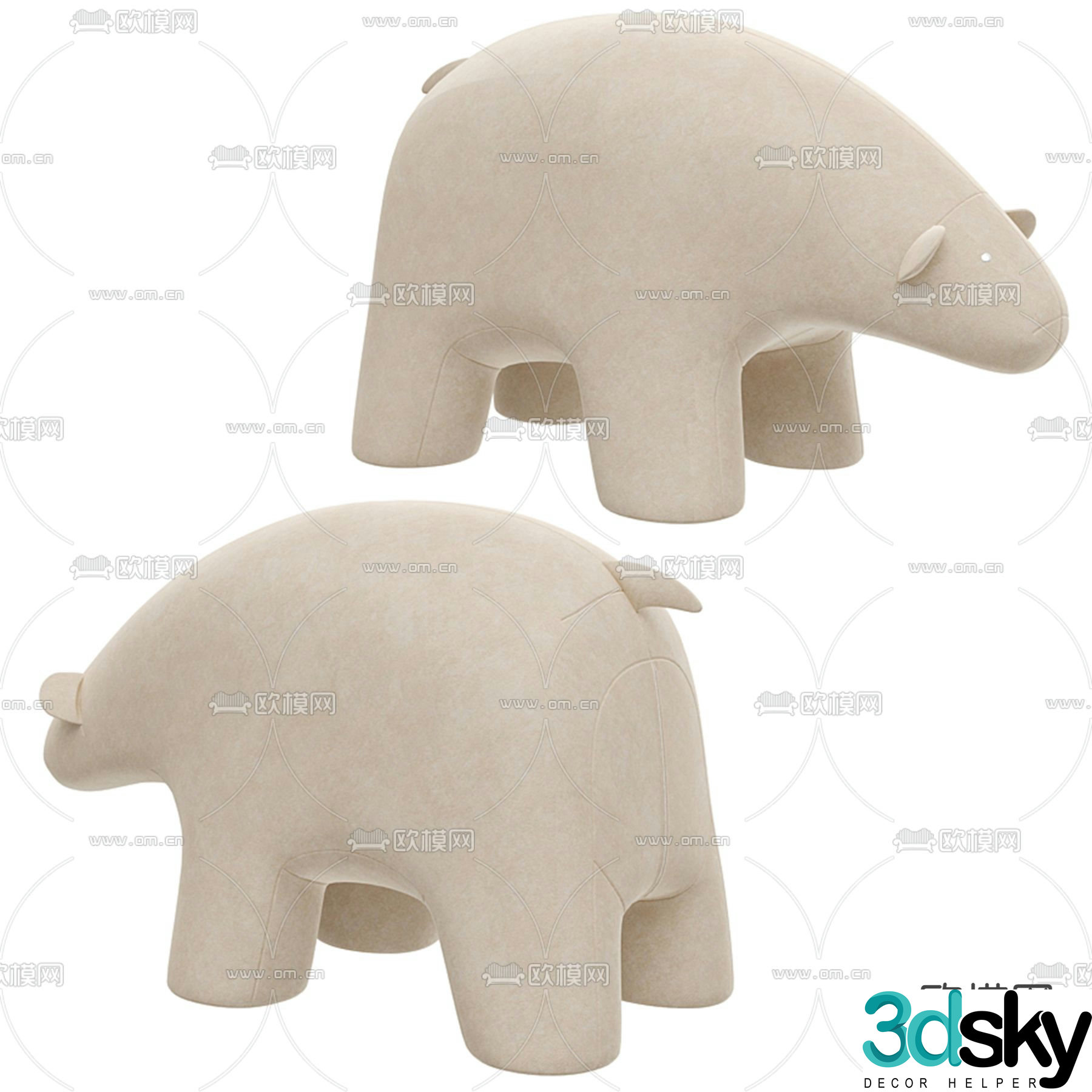 Pouffe Sweet Bear piggy children’s stool 3d model