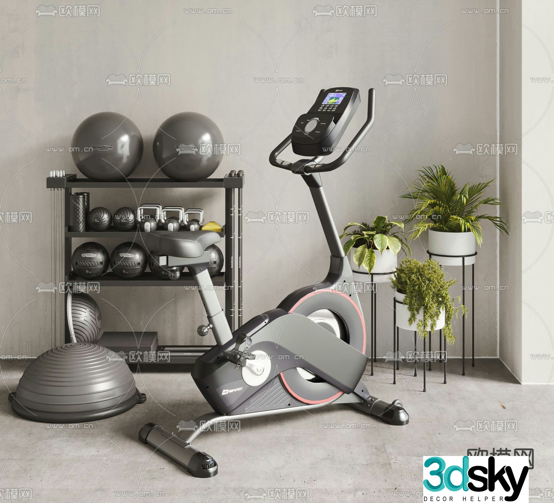Spinning bike elliptical machine fitness equipment 3d model