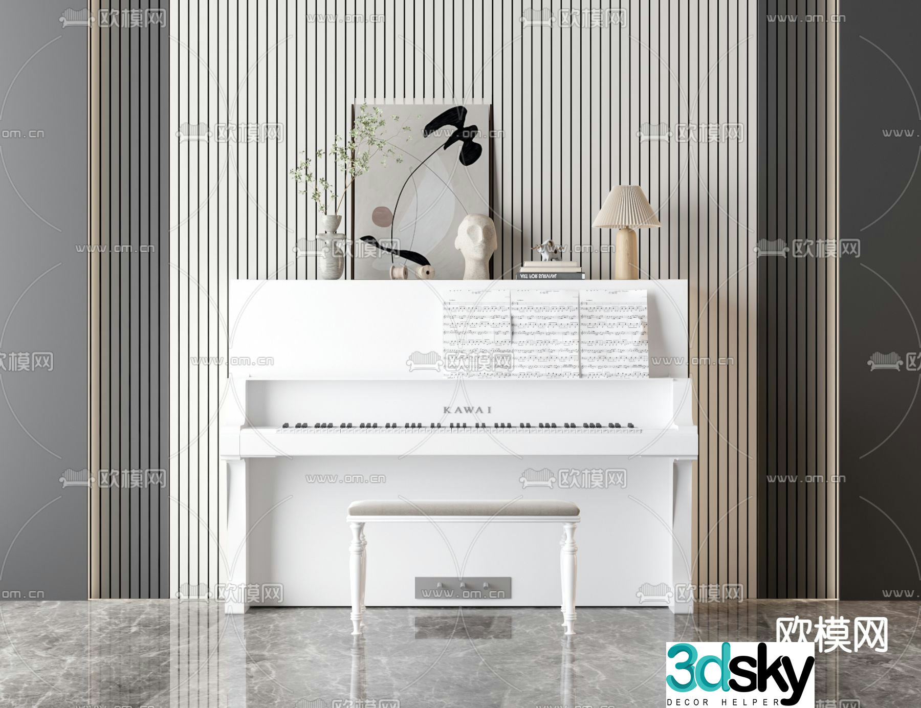 white piano 3d model