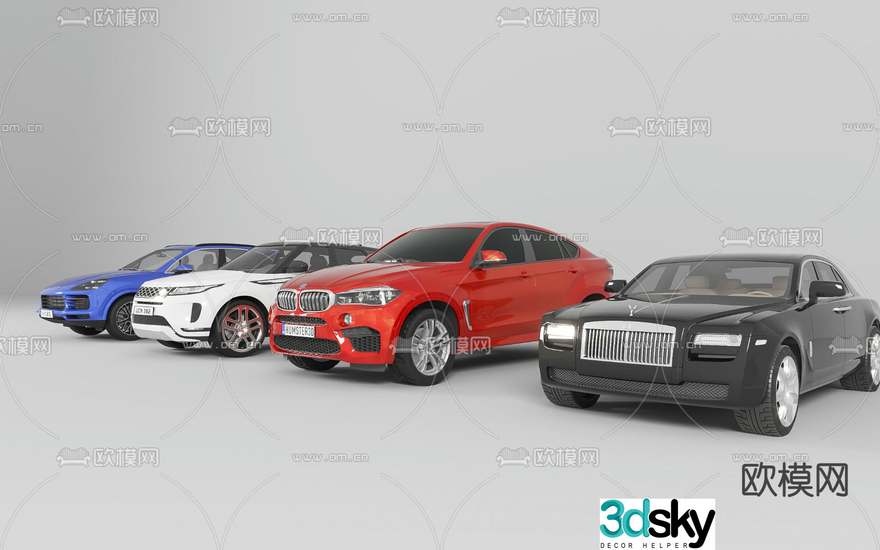 bmw mercedes ferrari rolls royce sports car 3d model