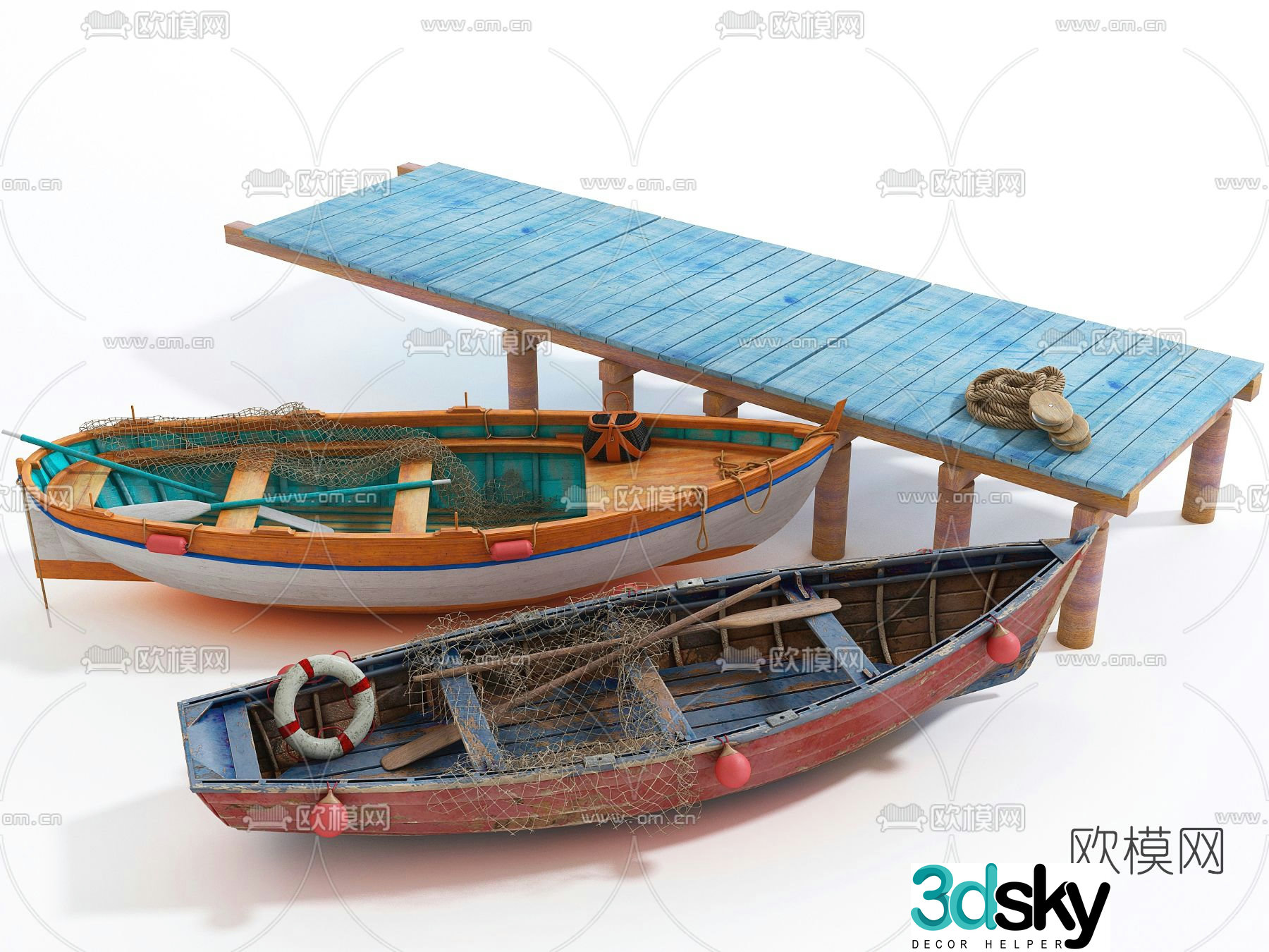 wooden boat fish boat vessel 3d model