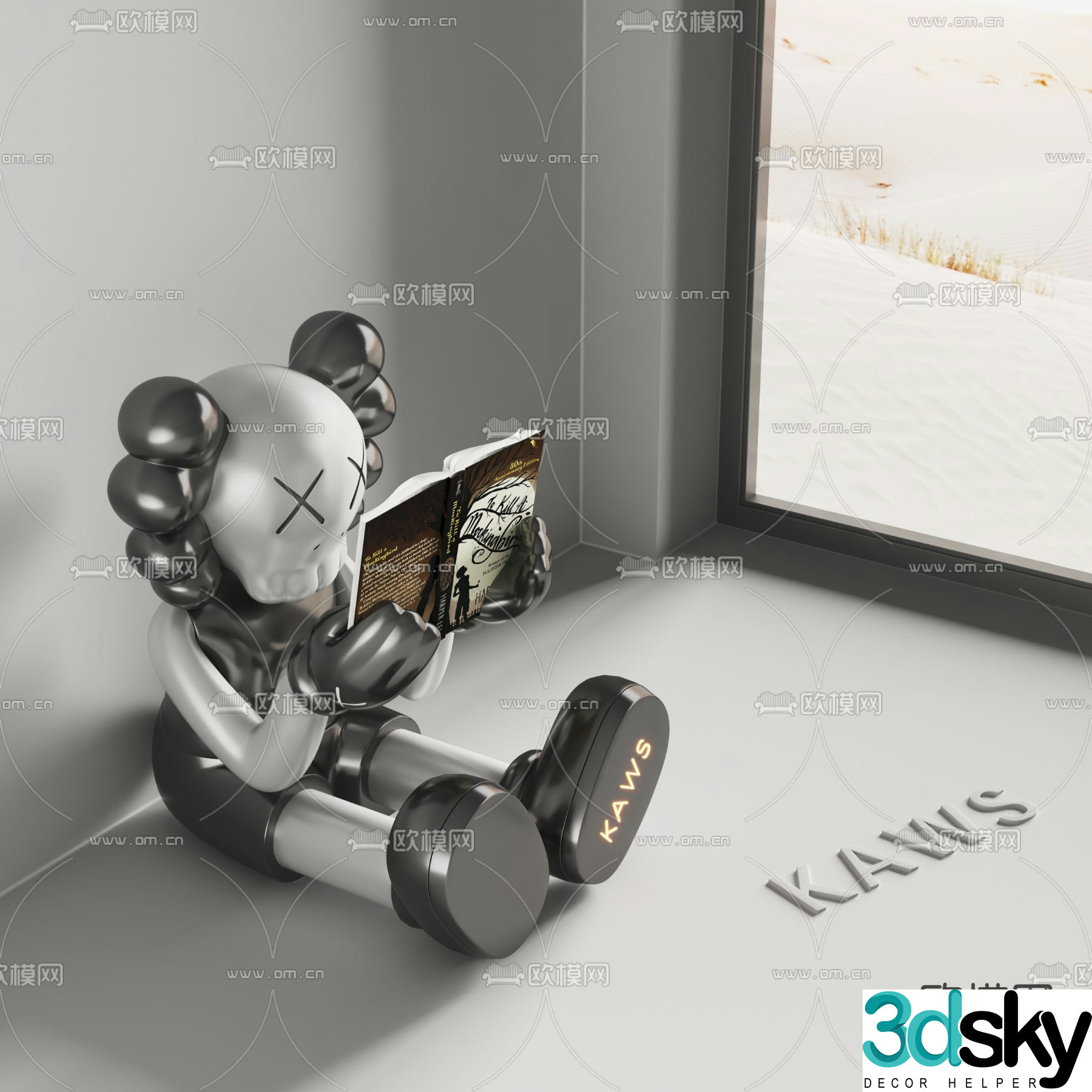 KAWS reading sculpture 3d model