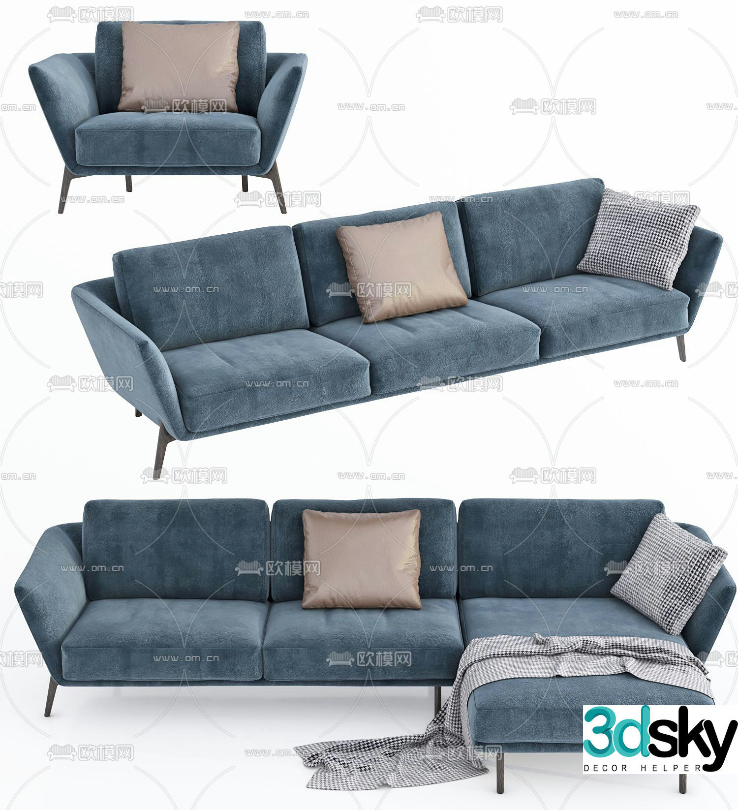 Meridiani modern multi-seater sofa 3d model