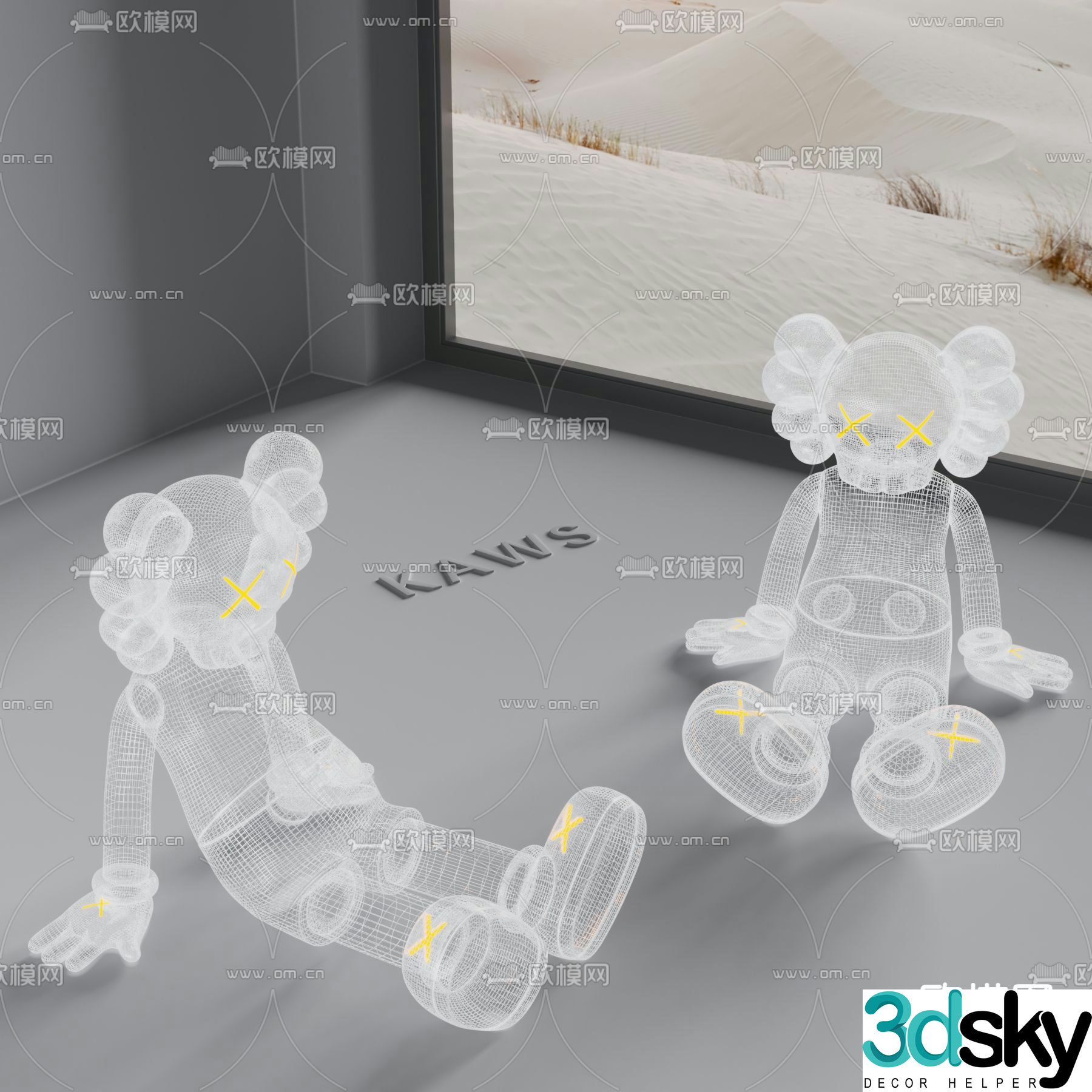KAWS violent bear grid light 3d model