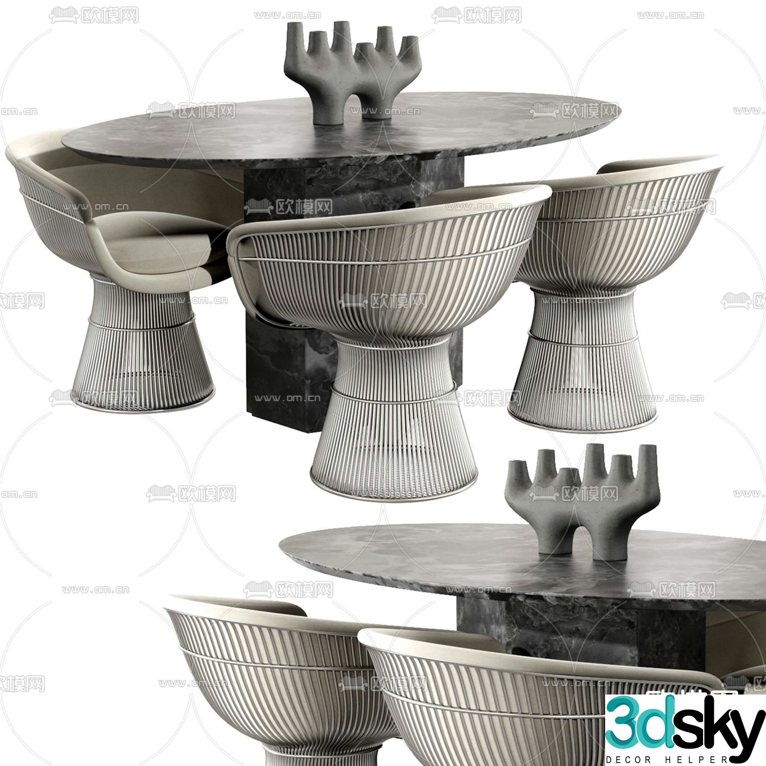 Poliform oval dining table and chairs 3d model