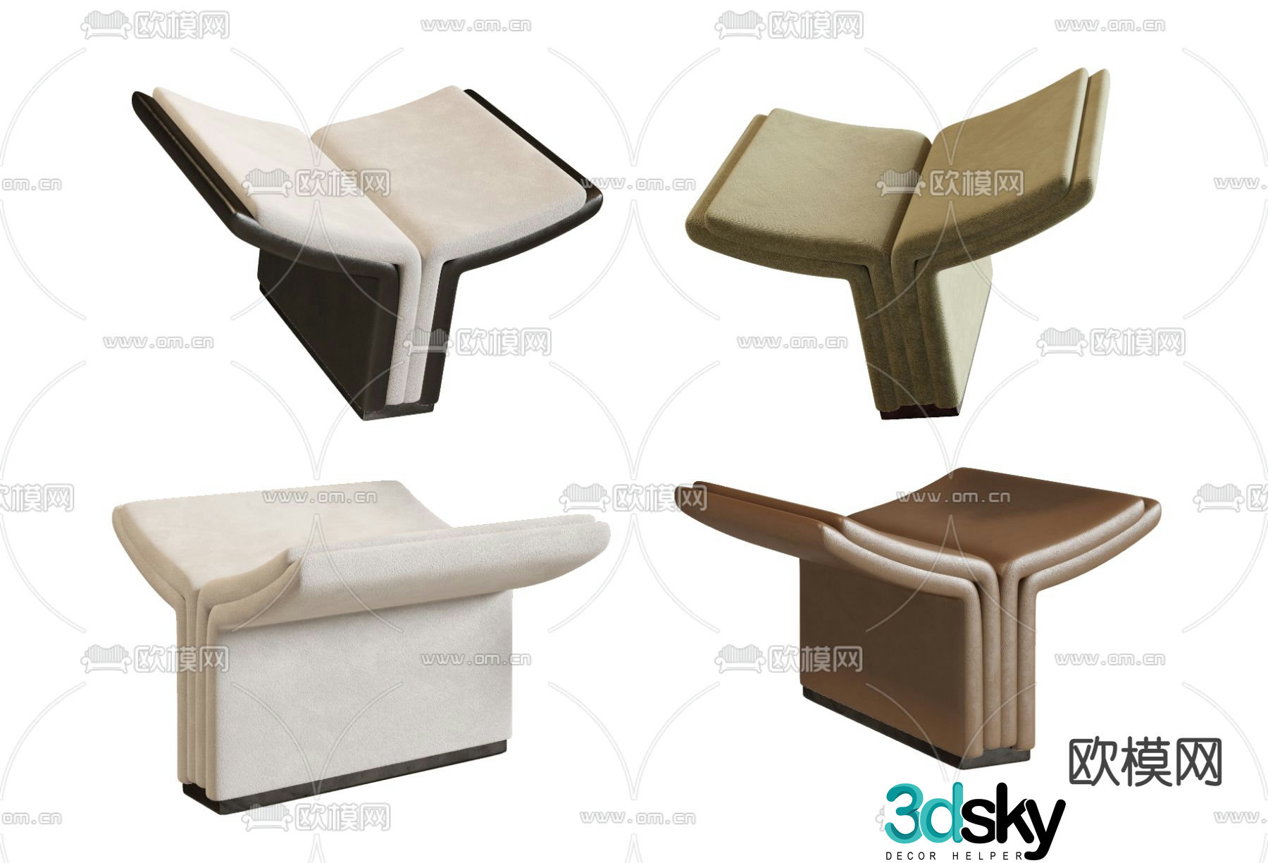 Minotti stool low stool 3d model