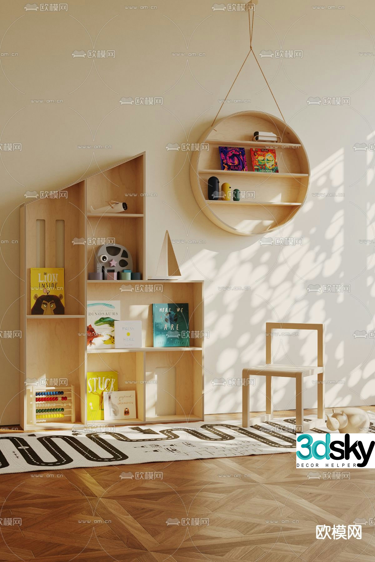Nordic children’s bookshelf 3d model