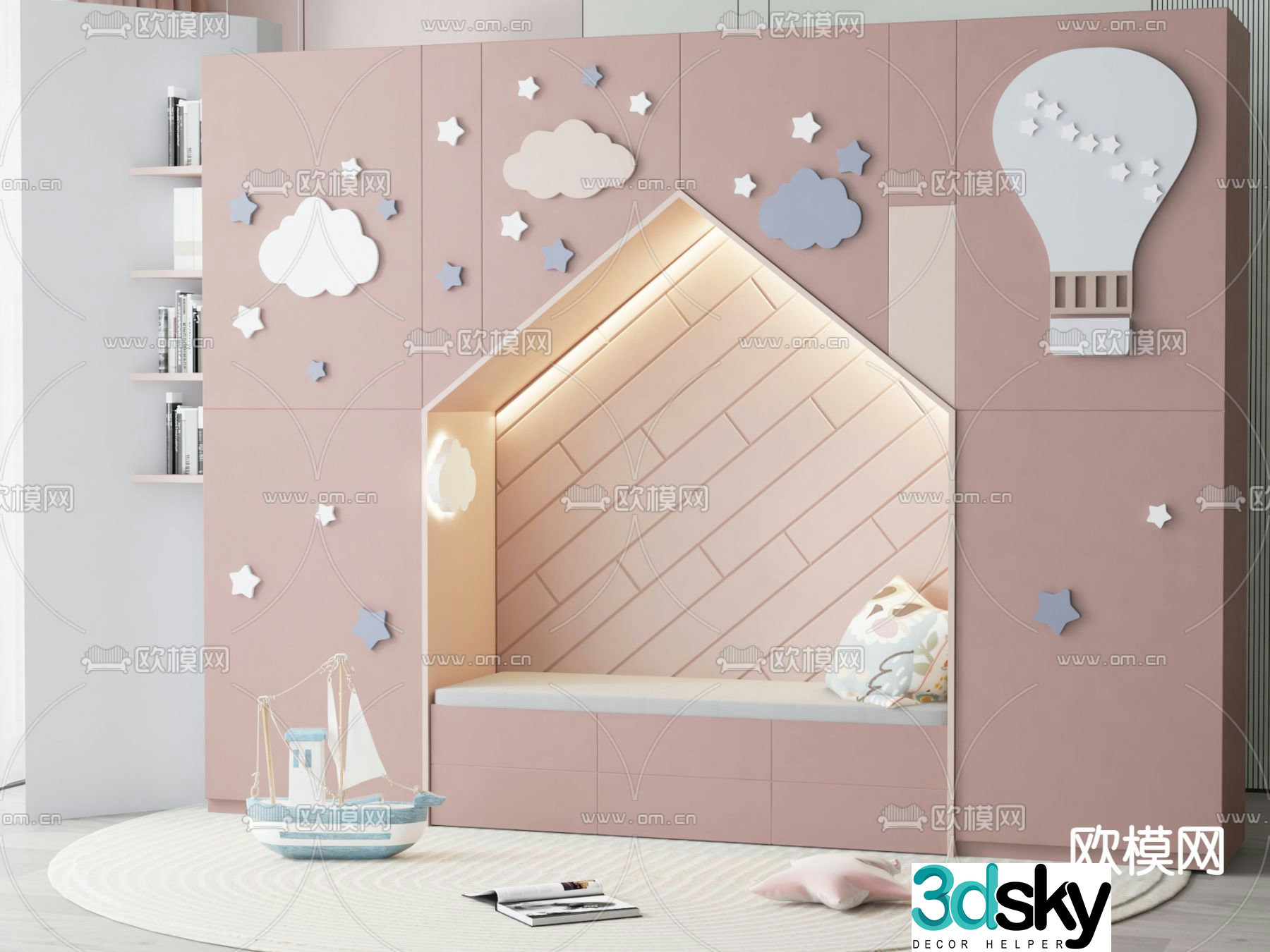 Cream style children’s wardrobe 3d model