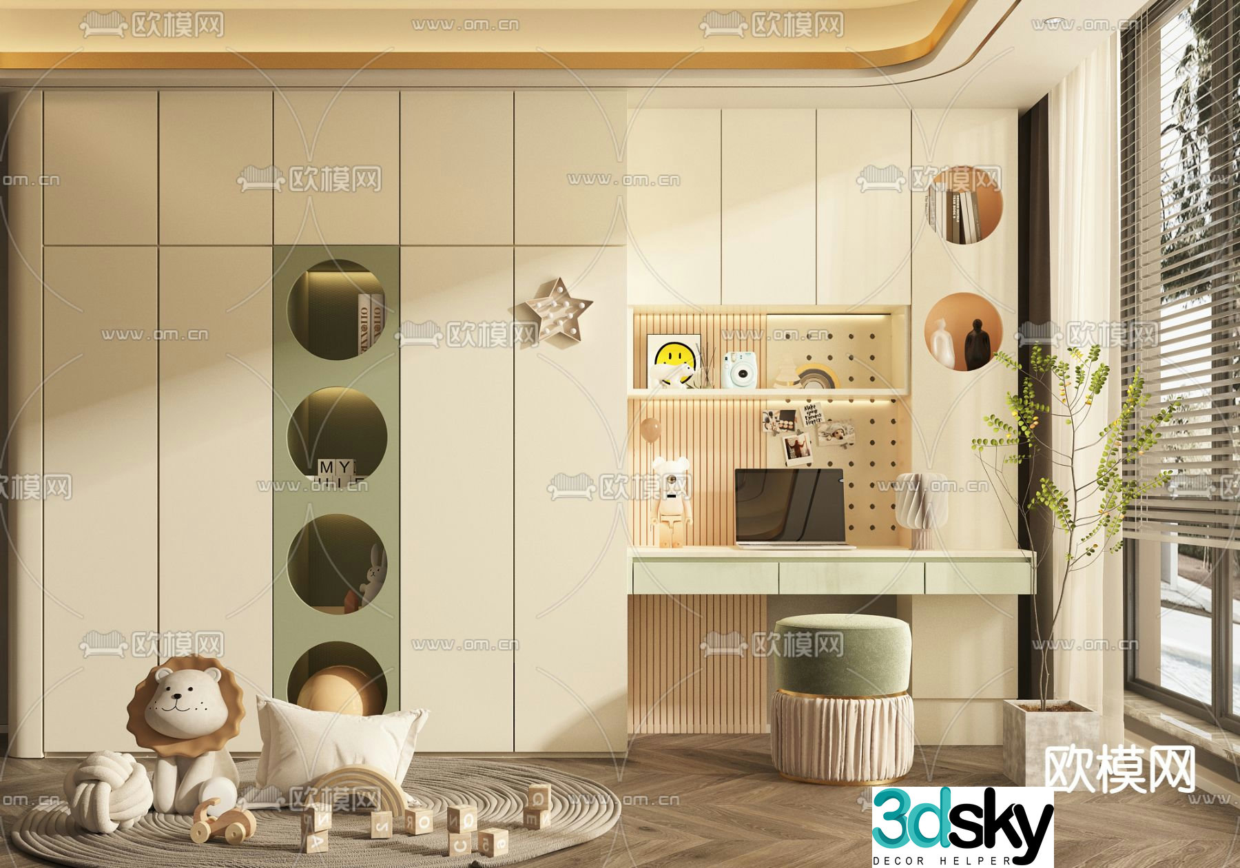 Children’s integrated wardrobe desk 3D model