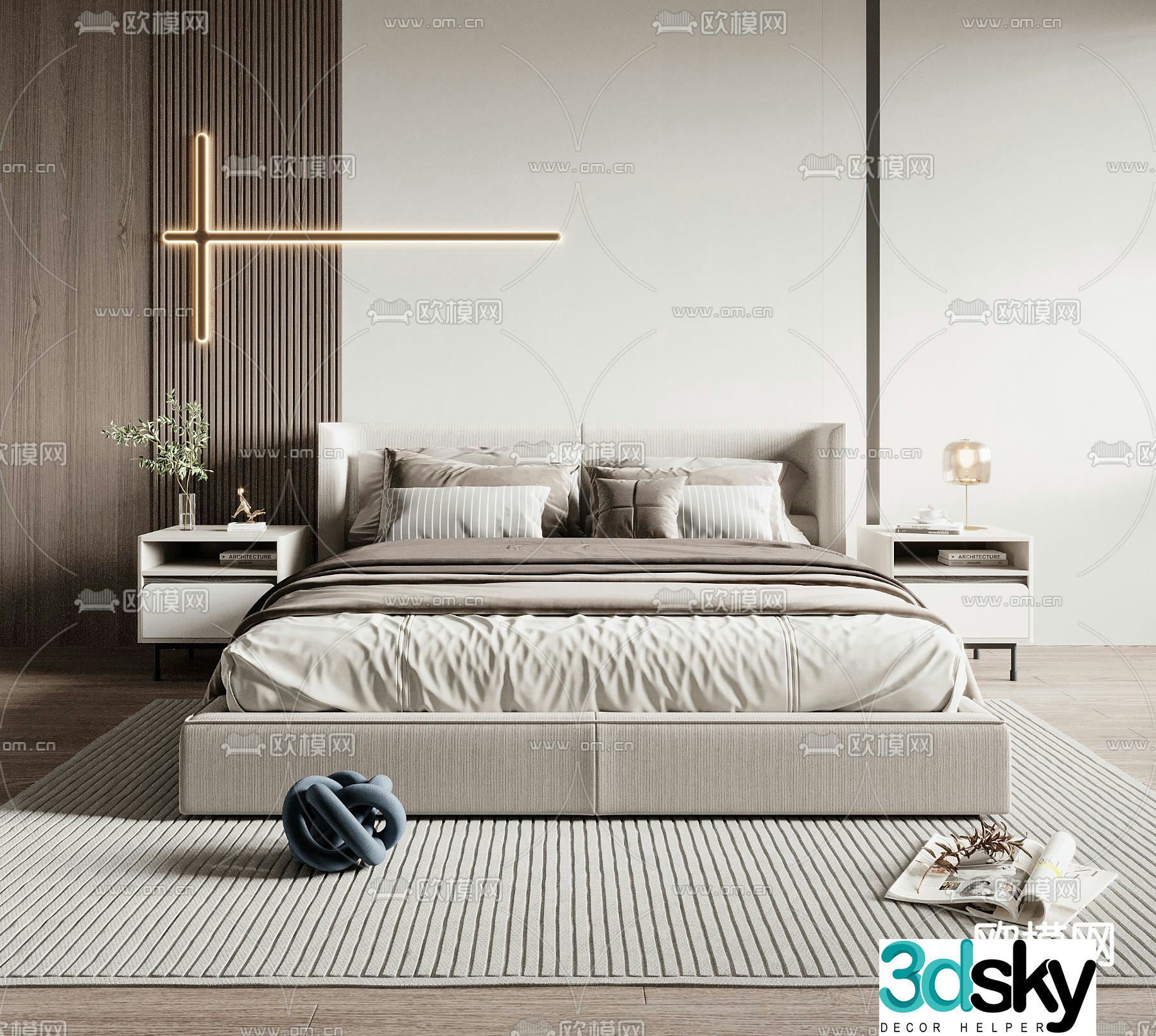Minotti fabric double bed 3d model