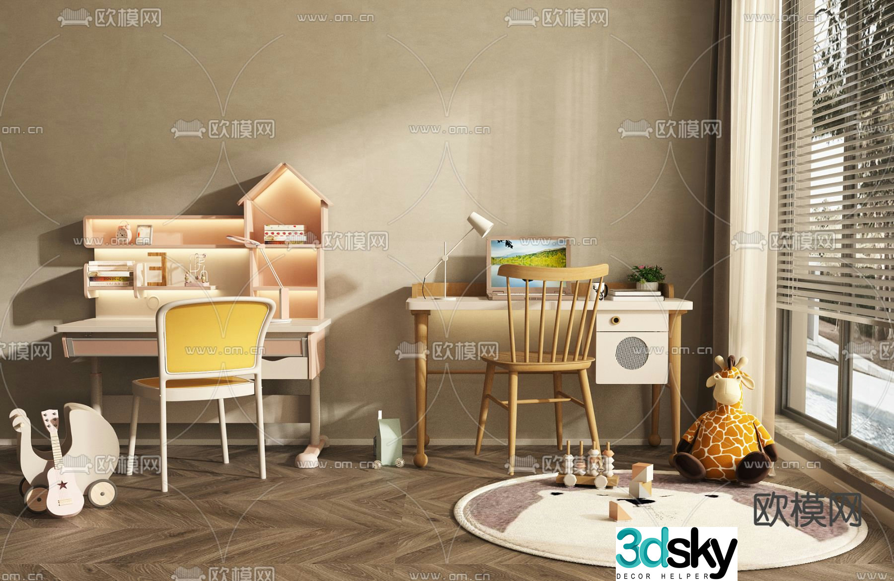 Children’s desk chair desk 3d model