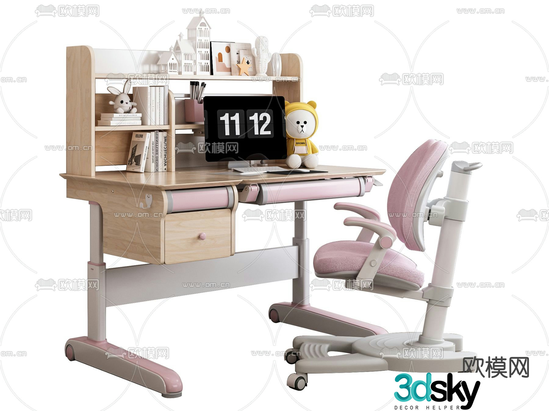 Children’s desk chair lifting desk 3d model