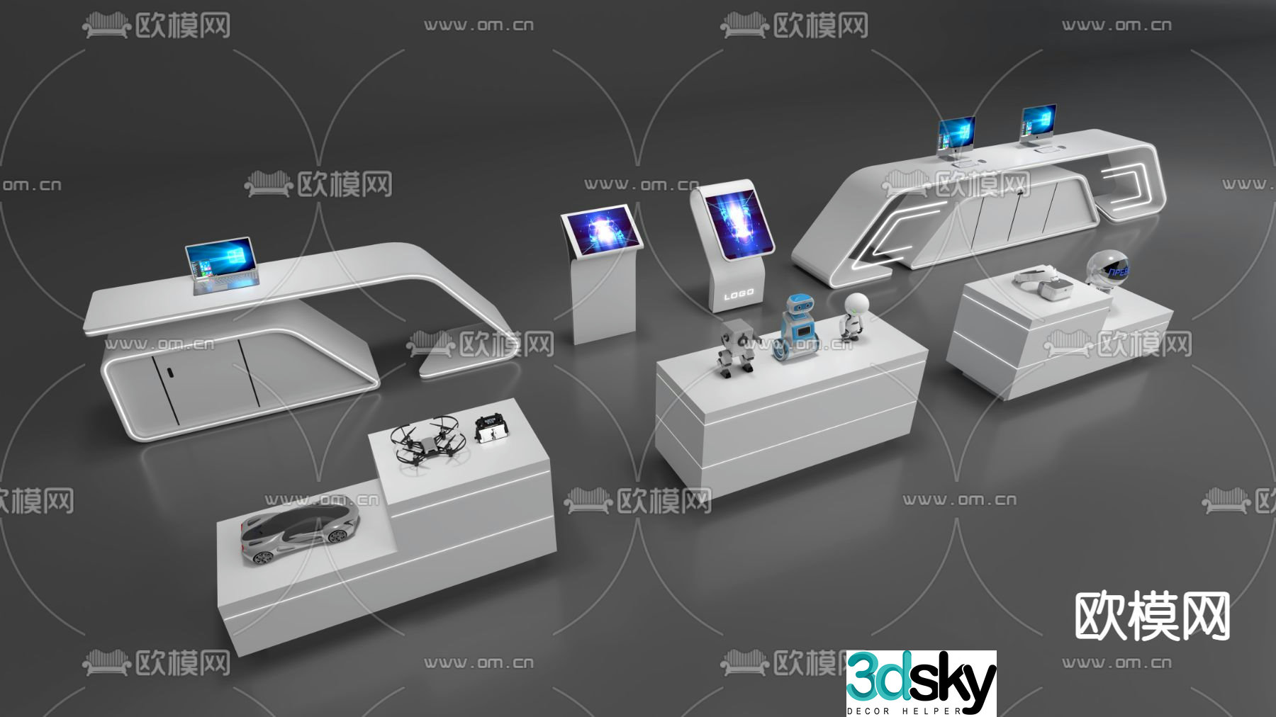 Smart touch screen all-in-one display cabinet 3D model
