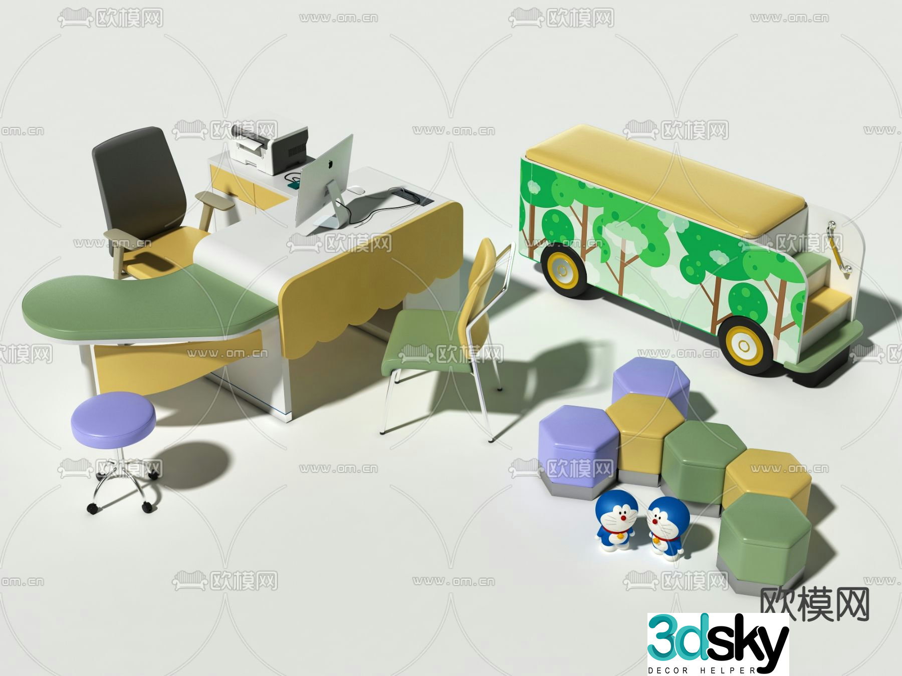 Pediatric examination table, examination bed, examination chair 3D model