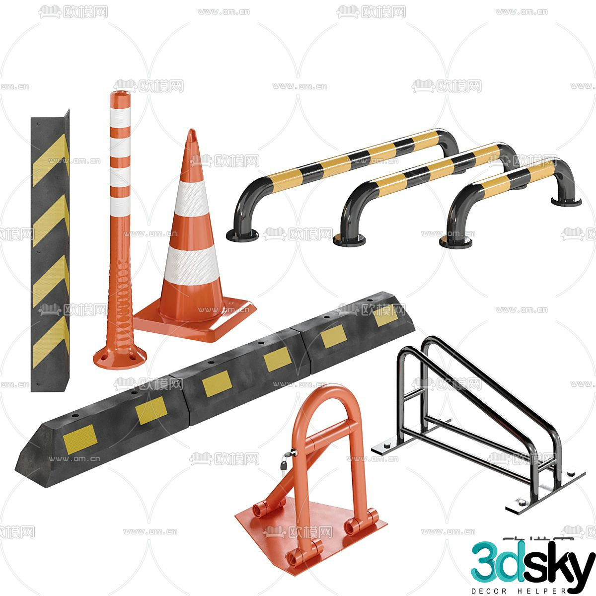 Anti-collision column, road cone, outline sign, warning column, traffic equipment 3D model