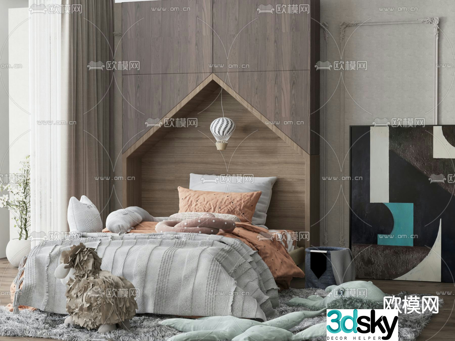 Modern children’s single bed 3d model