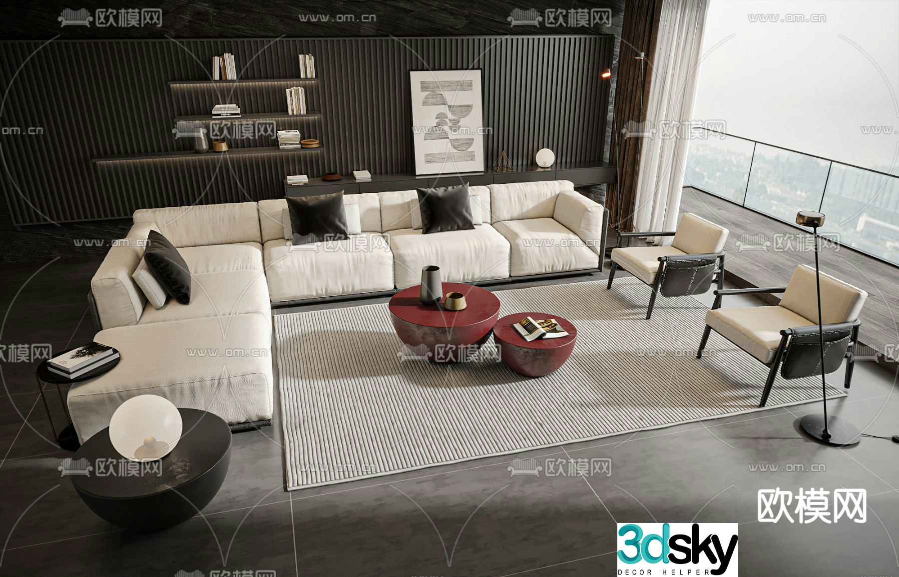 Meridiani dark style modular sofa 3d model