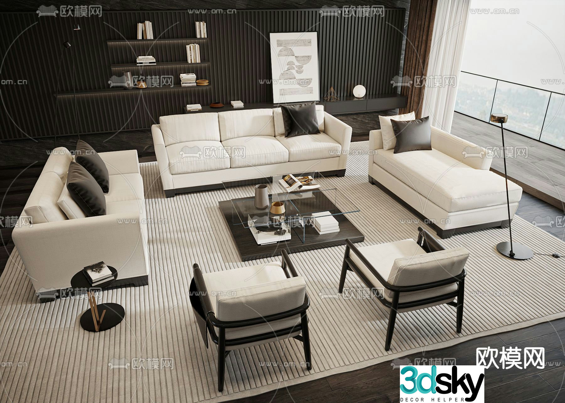 Meridiani white sofa set 3d model