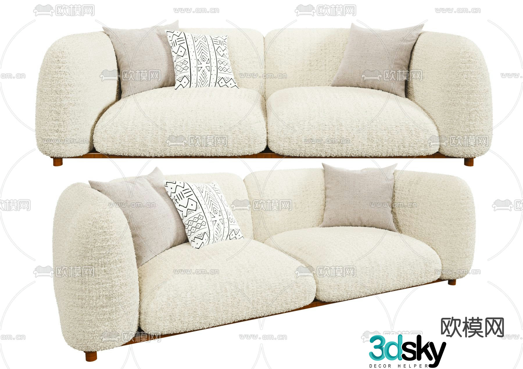 Minotti white double sofa upholstered sofa 3d model