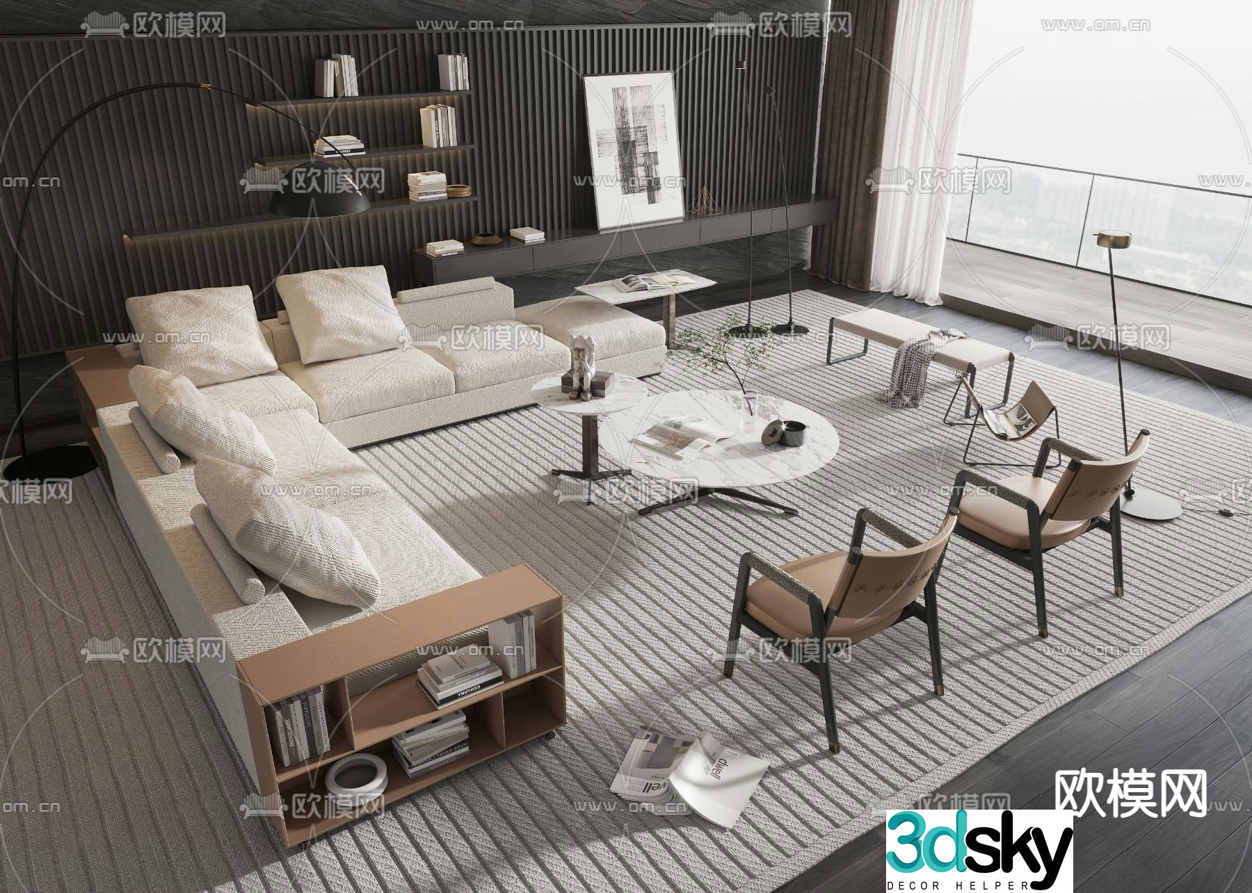 FLEXFORM dark style modular sofa 3d model