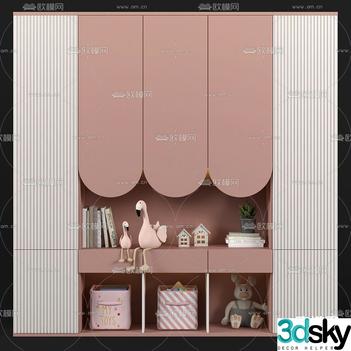 Nordic children’s wardrobe bookcase 3d model