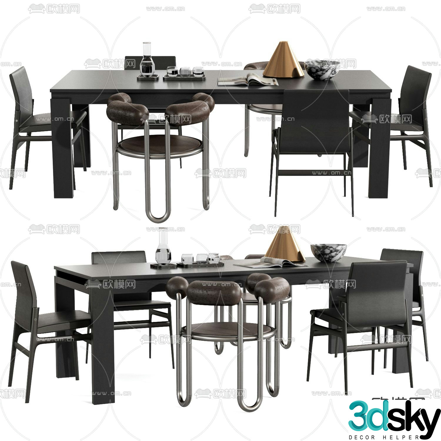 poliform bar dining table and chairs 3d model