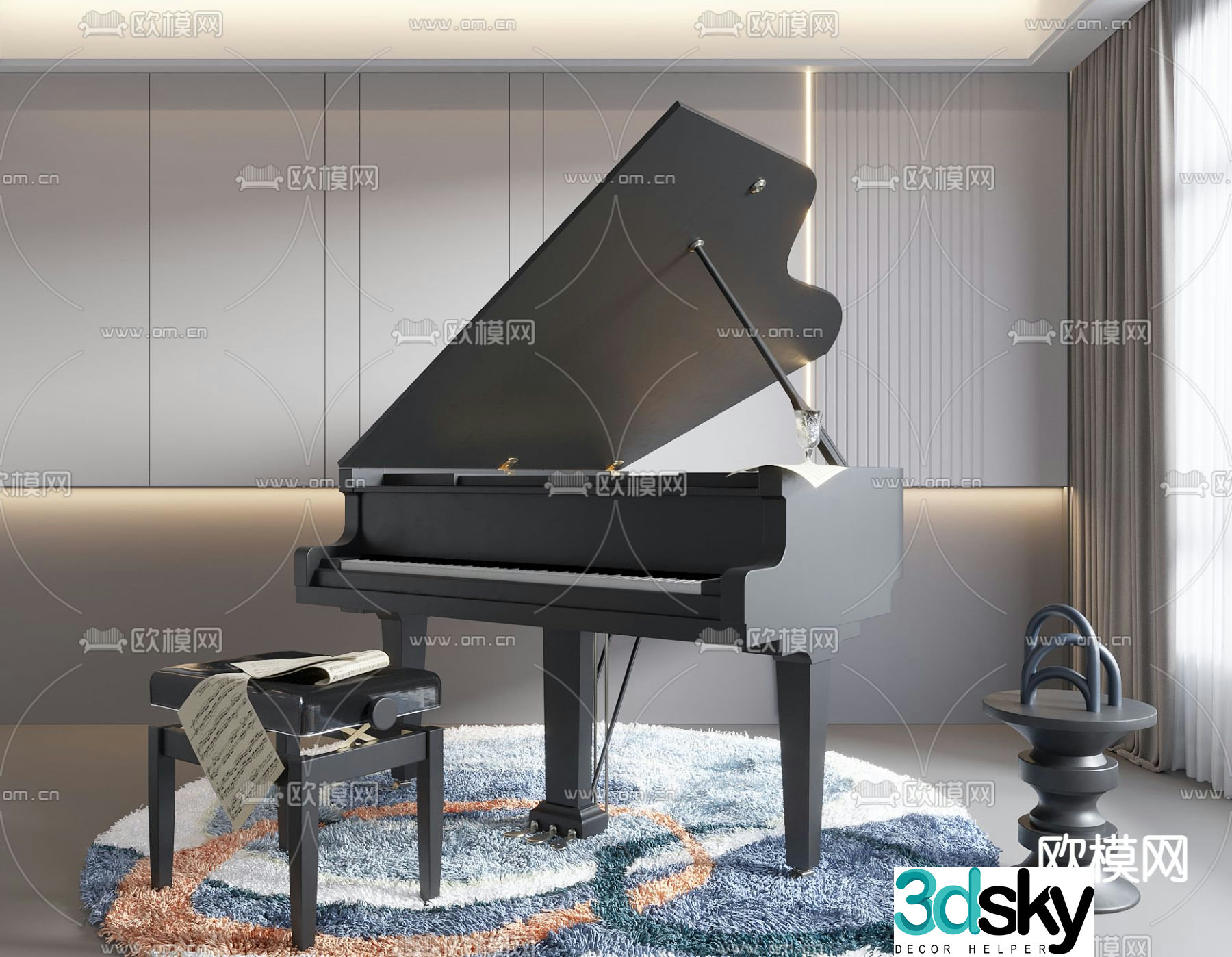 Modern grand piano 3d model
