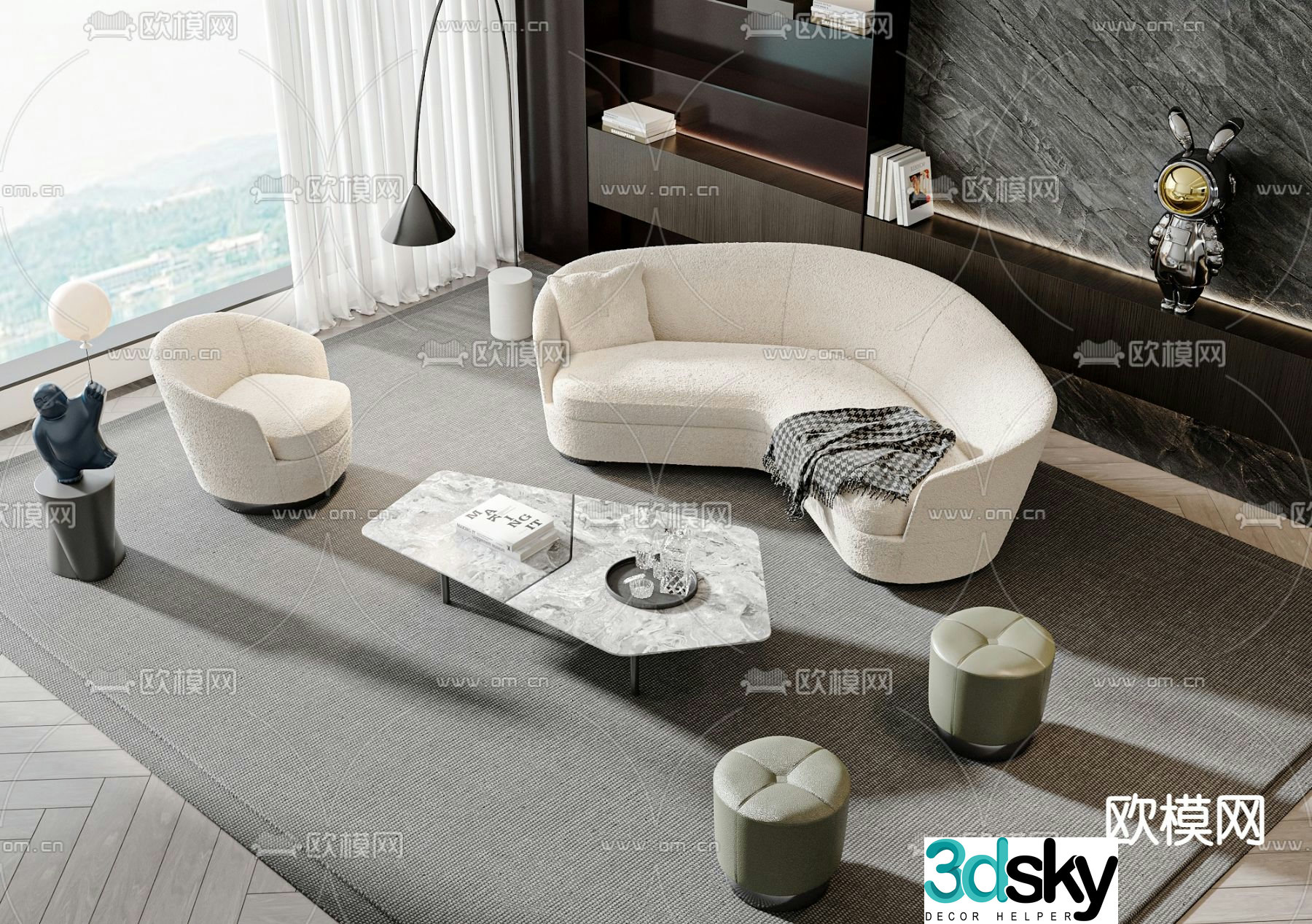 Minotti curved modular sofa 3d model