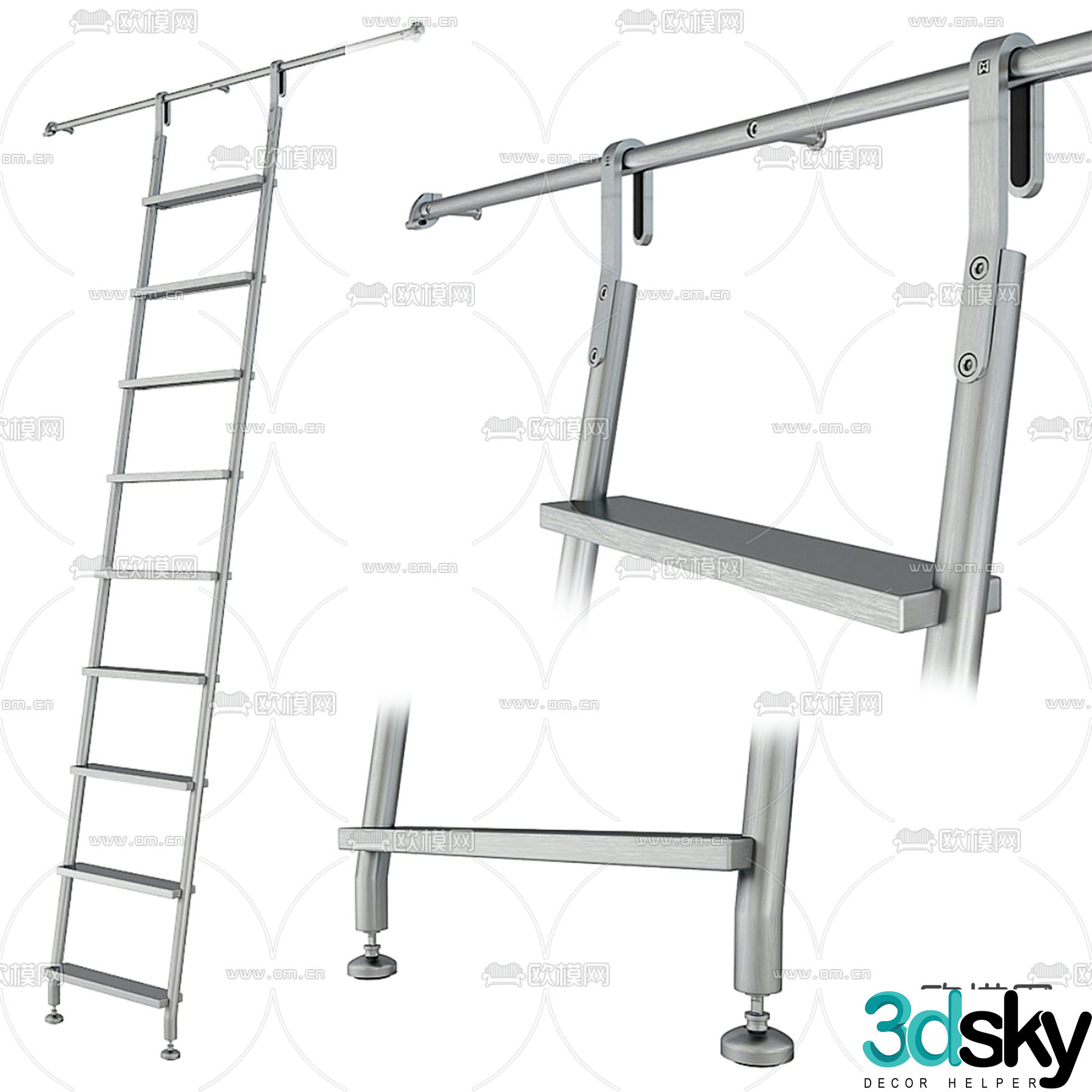 Industrial style staircase ladder 3d model