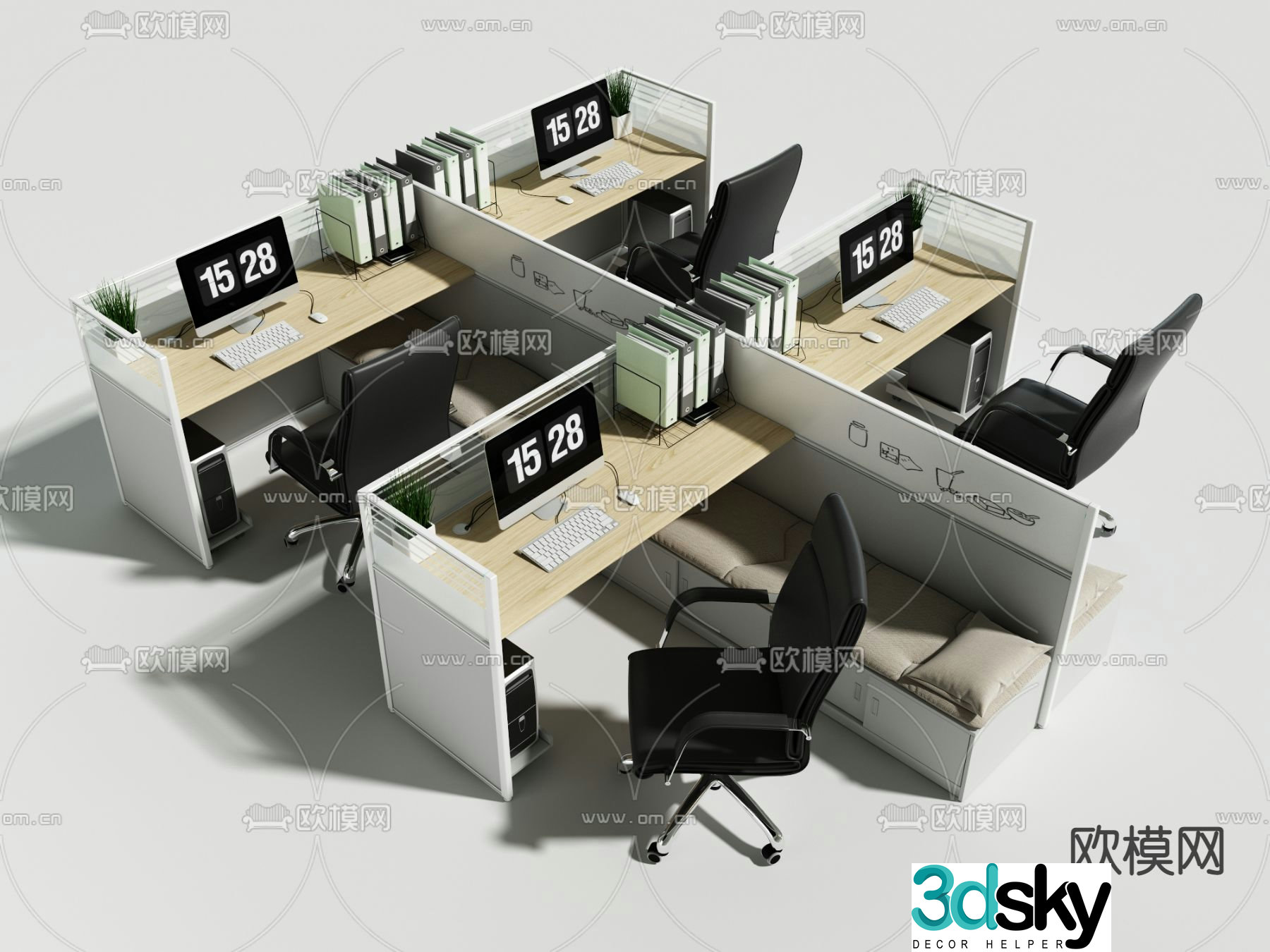Desk card space nap bed cabinet public desk 3D model