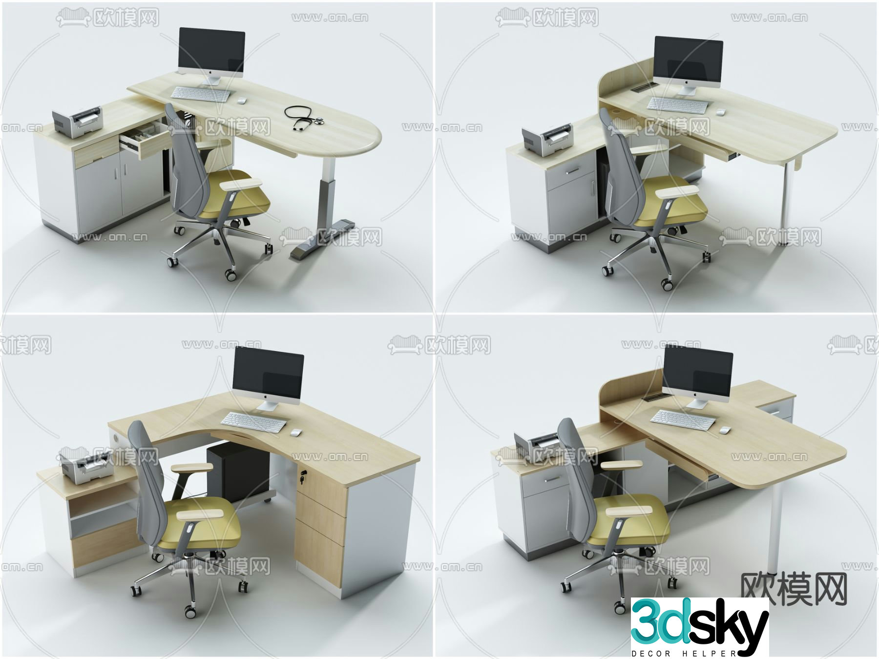 Modern diagnosis table and chair 3d model of office desk and chair