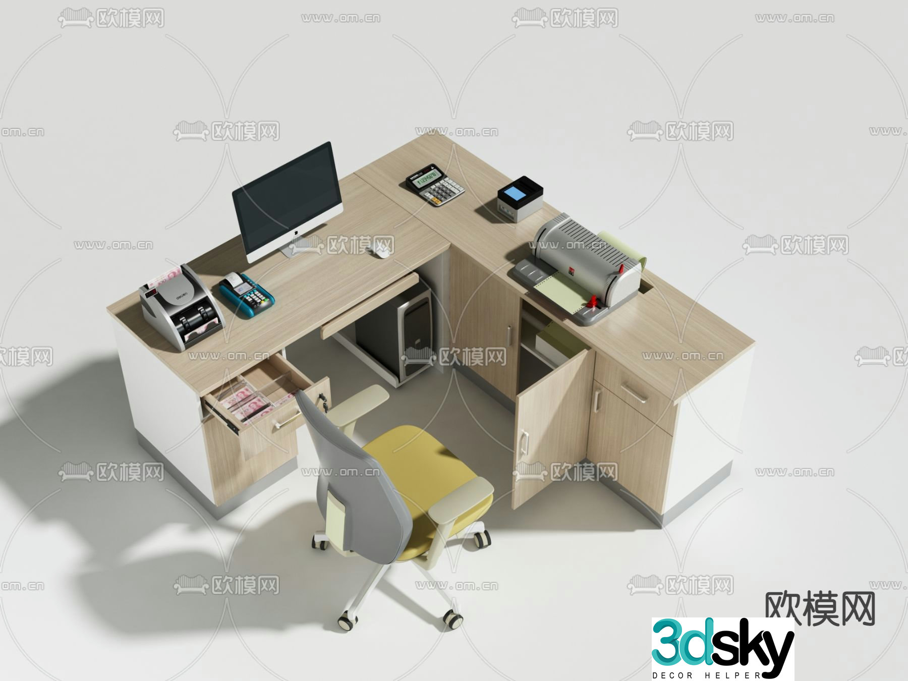 Desk tables and chairs 3d model