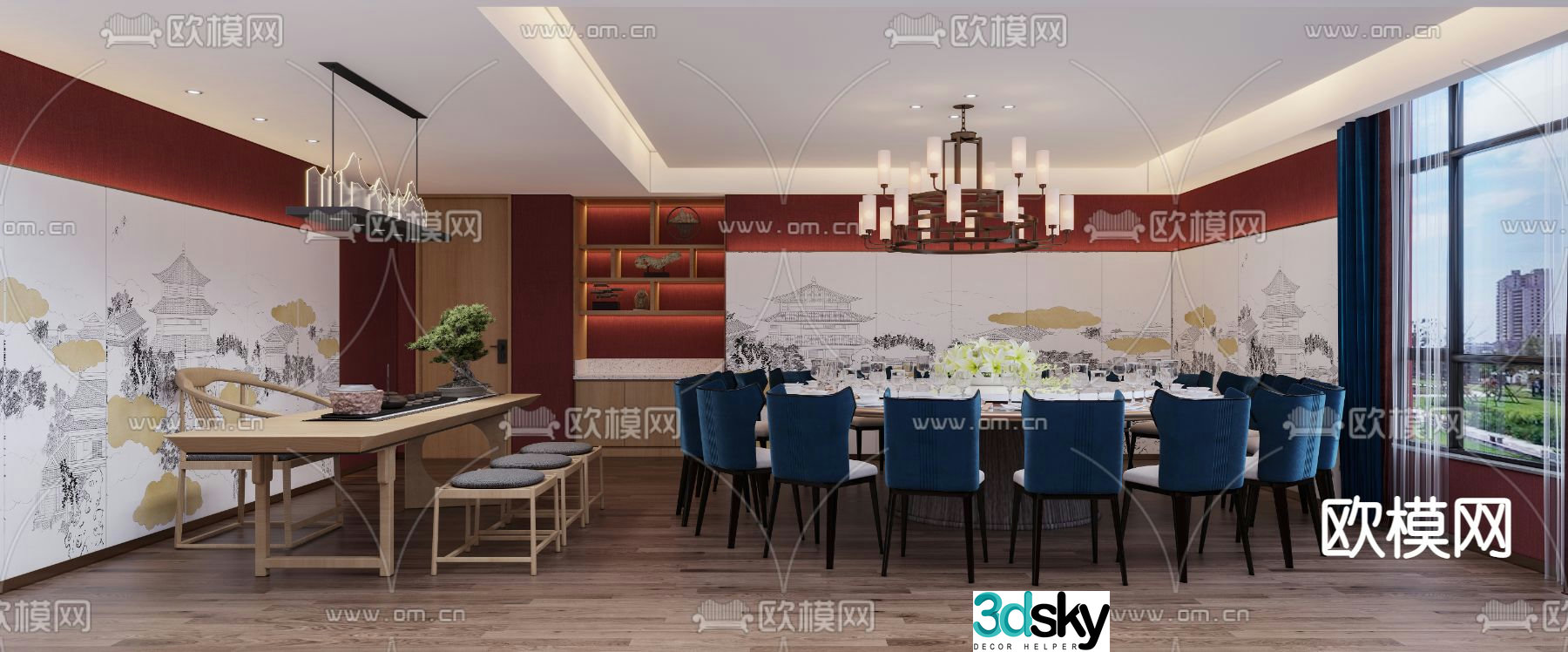 New Chinese restaurant private room private room 3D model