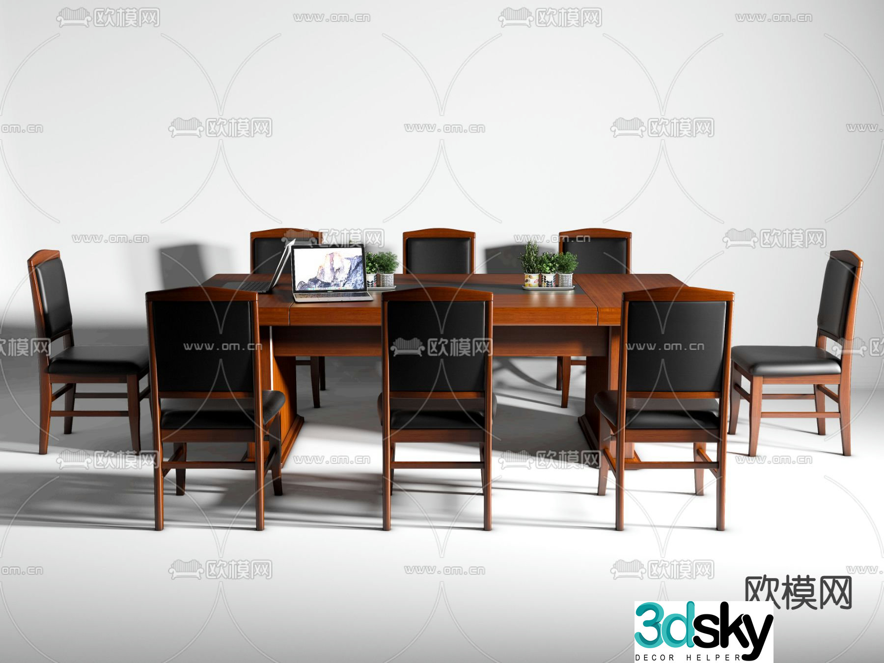 Neoclassical conference table and chairs 3d model