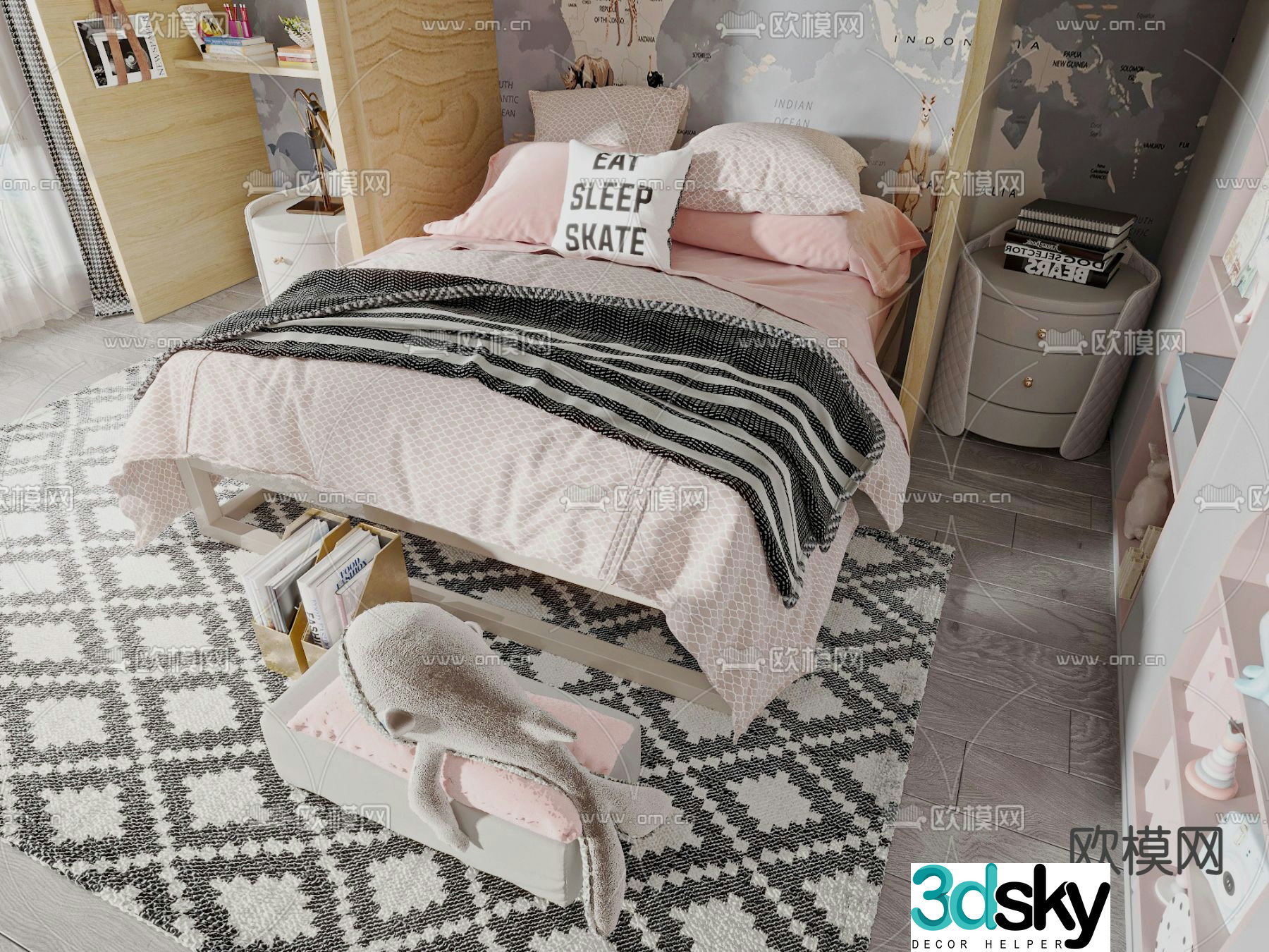 Cream style children’s bed 3d model
