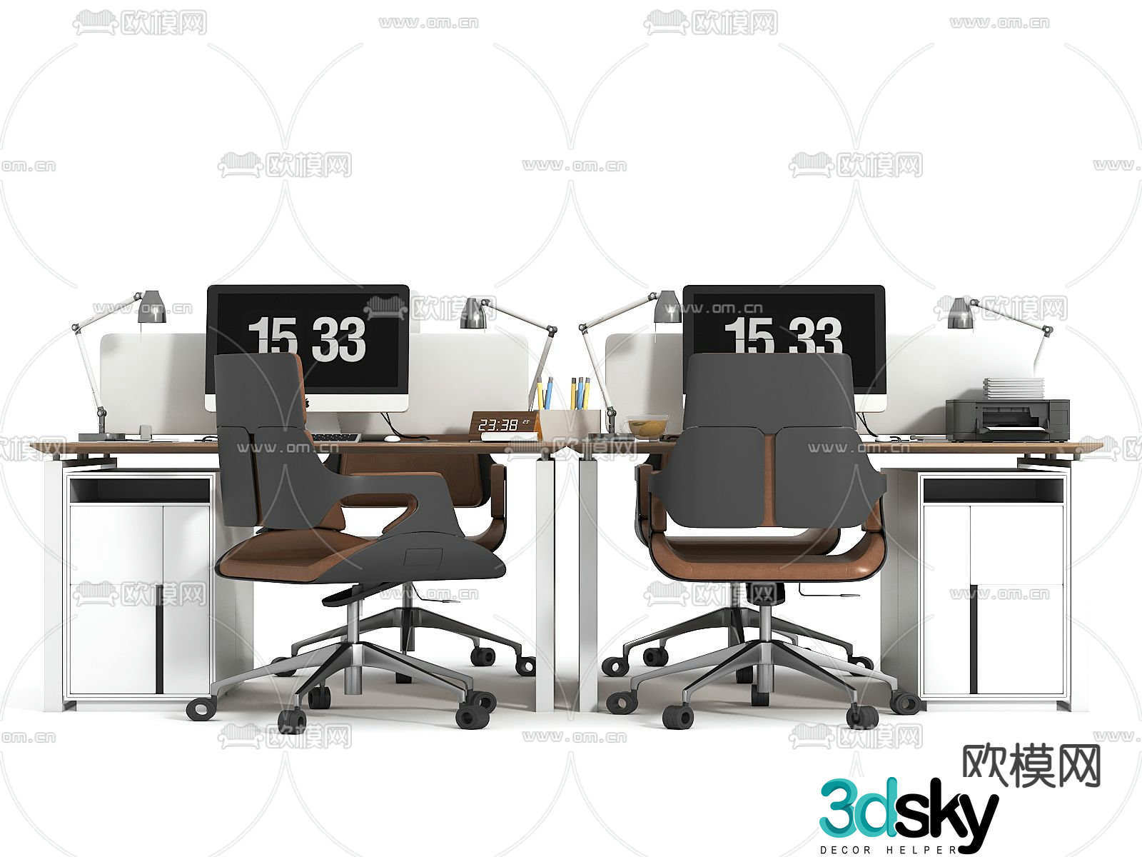 Screen card space office desk and chair 3d model