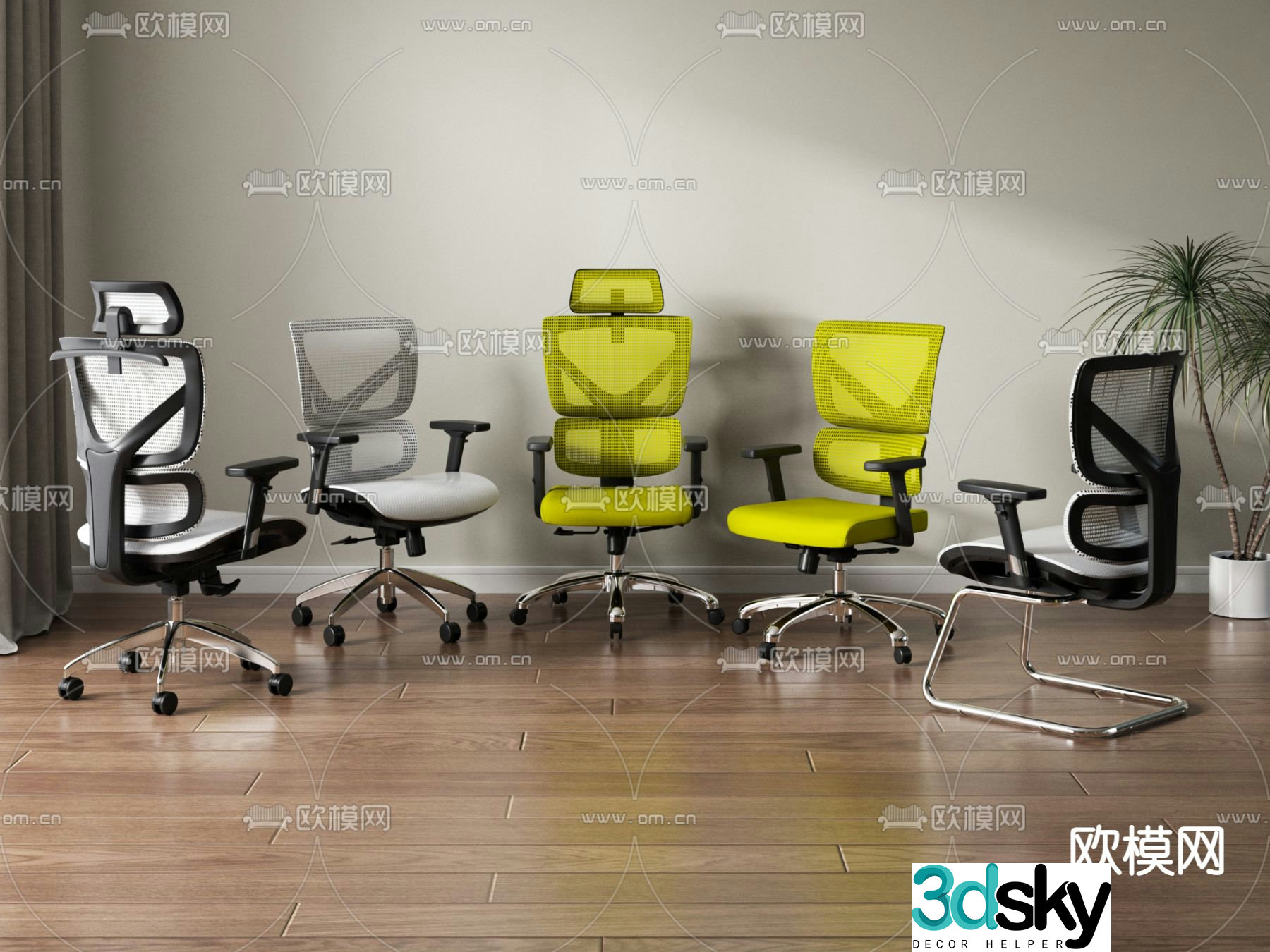 Mesh office chair shift chair staff chair 3D model