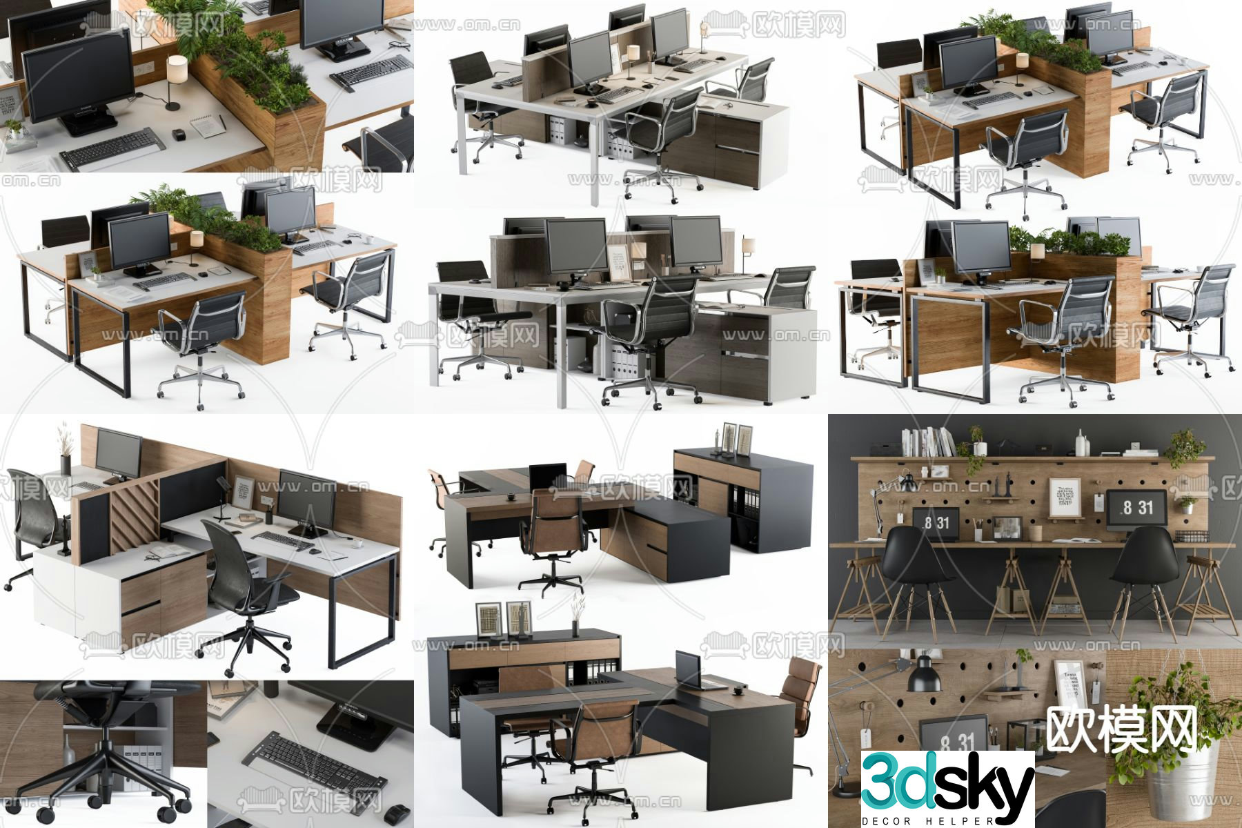 Office desk chair card slot desk table 3D model