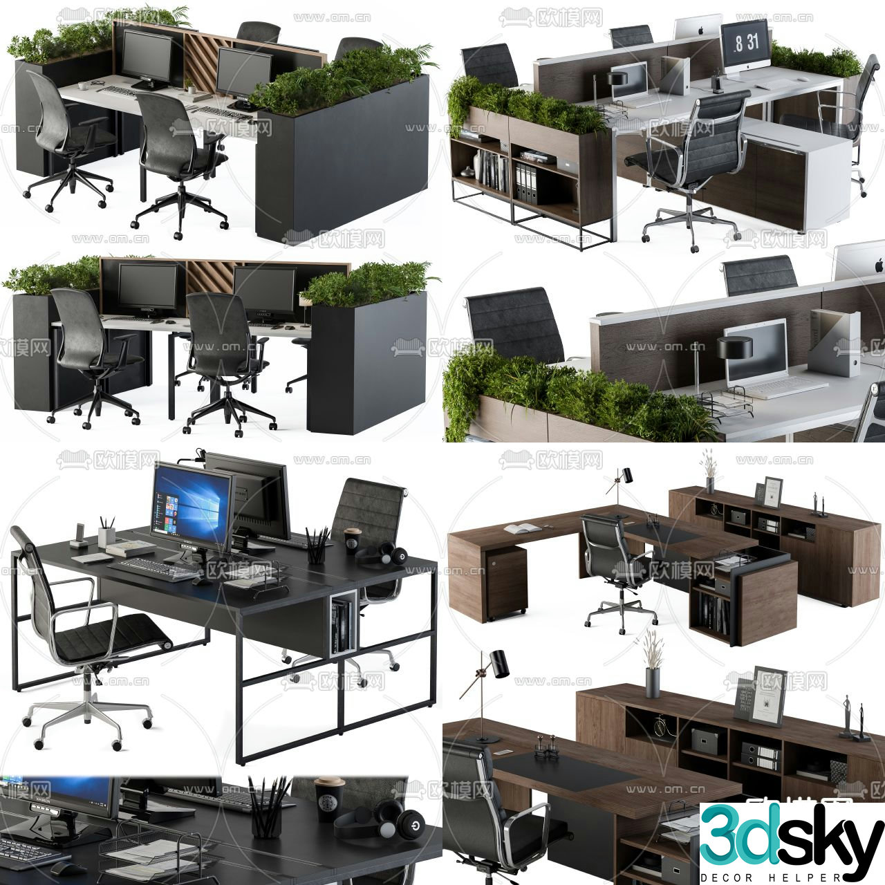Office desk chair card slot desk table 3D model