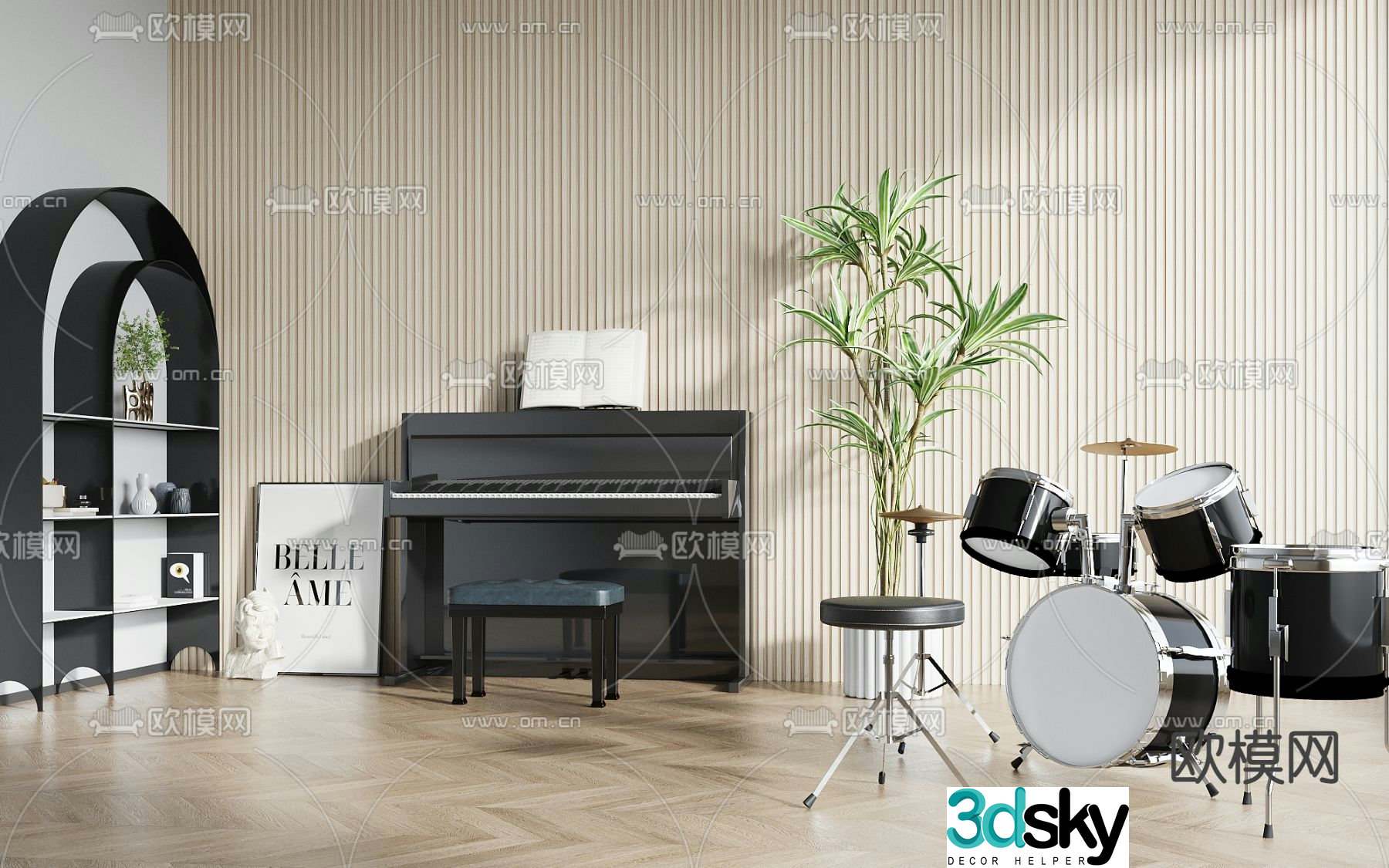 piano drum set jazz drum 3d model