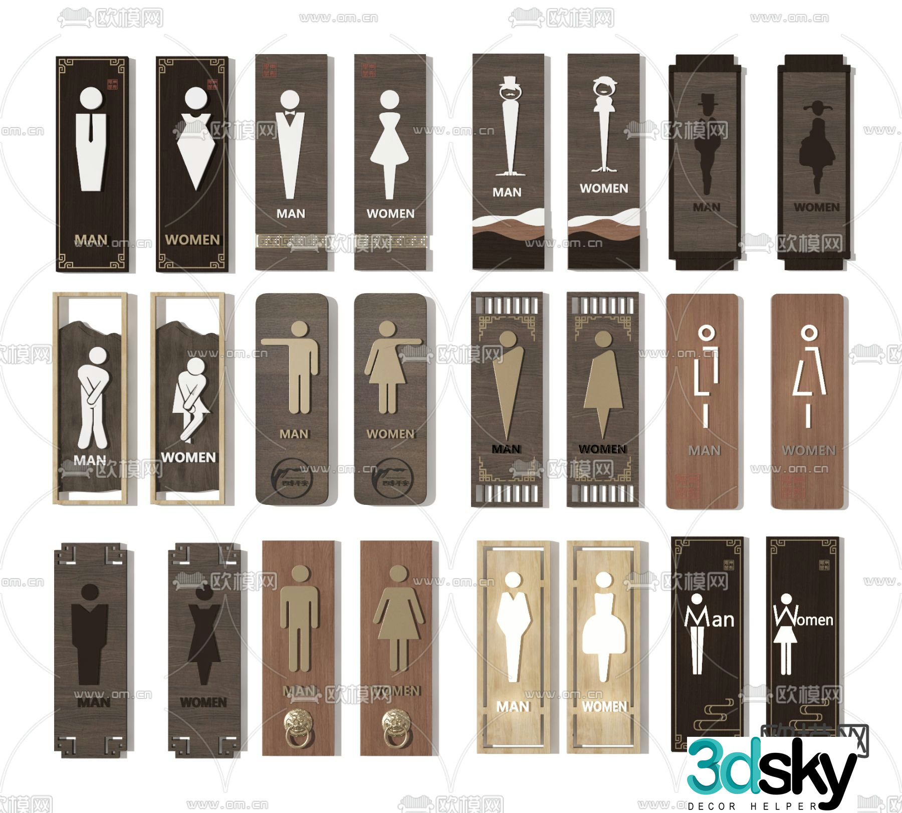 New Chinese style bathroom signage 3D model