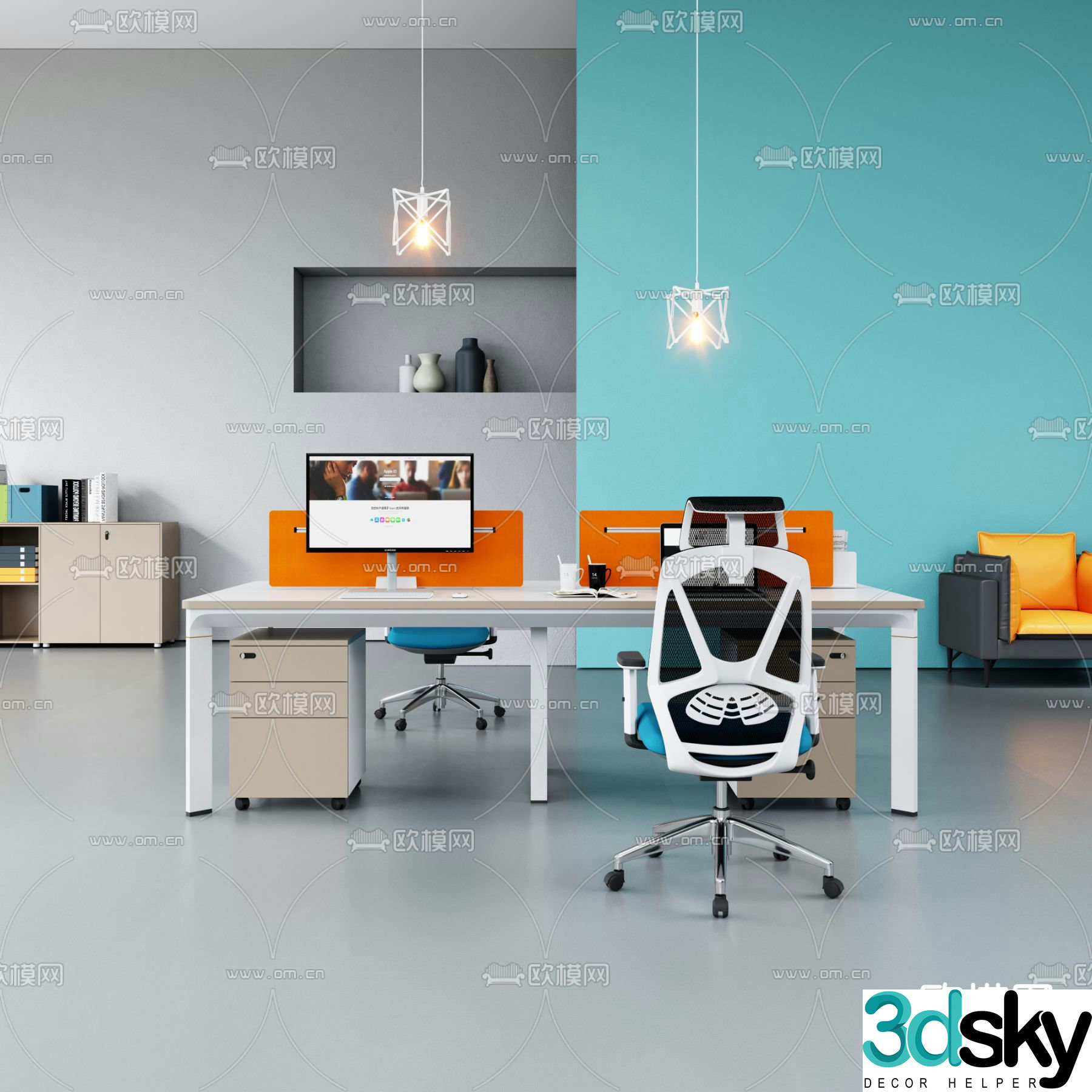 Office desk and chair screen card 3d model