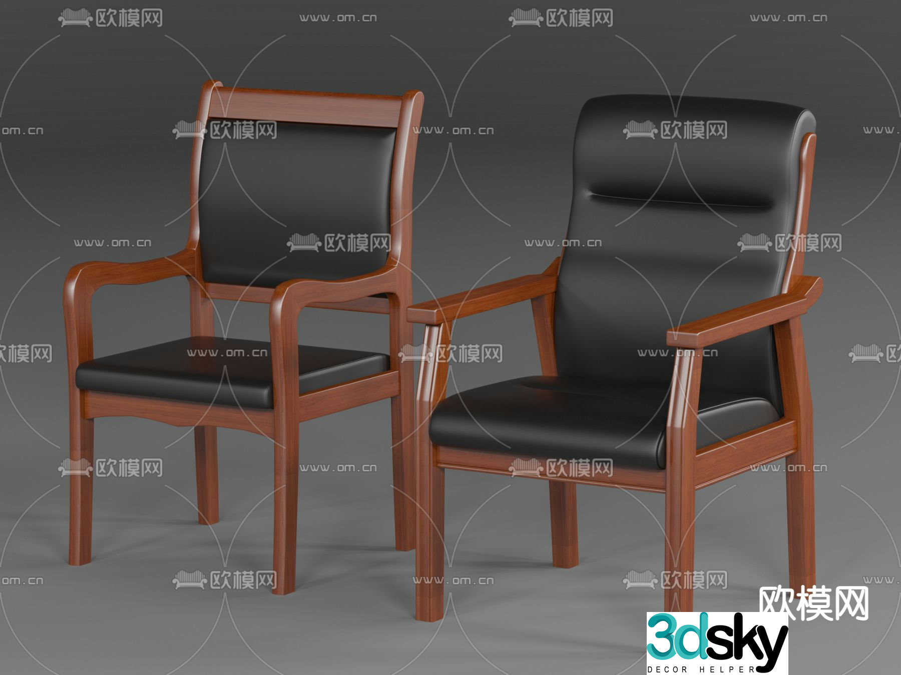 Solid wood armchair office chair conference chair 3d model