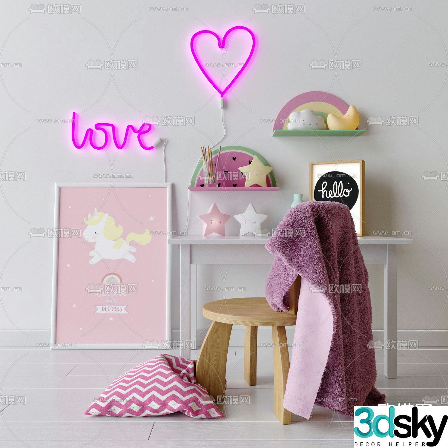 Children’s desk and chair study table 3d model