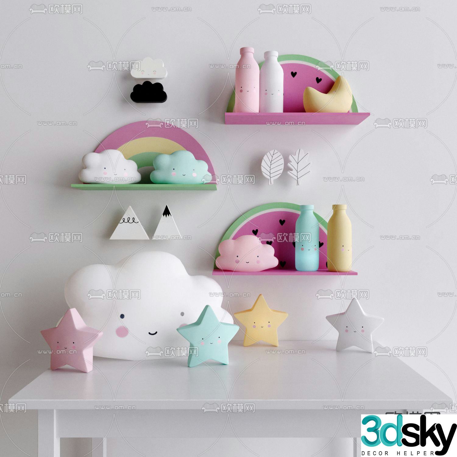 Clouds stars children’s decorations 3d model