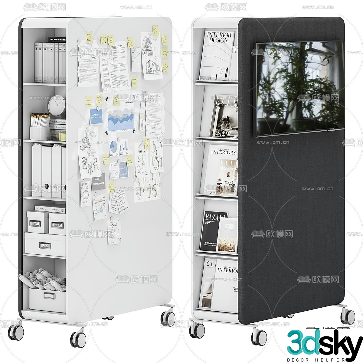 Mobile file cabinet office bookcase 3d model
