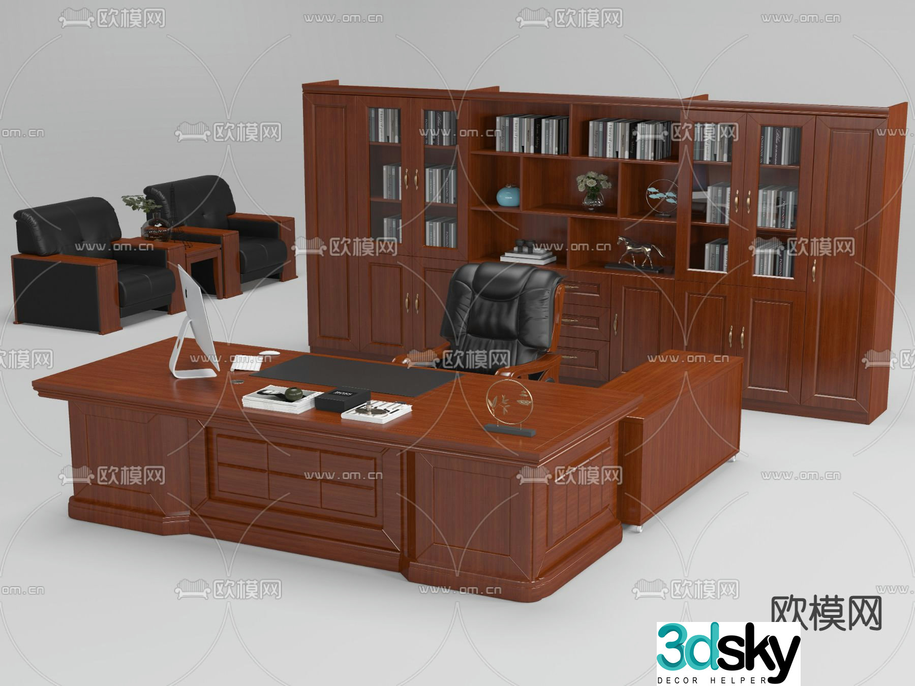 Office desk and chair office sofa office bookcase boss desk and chair 3d model