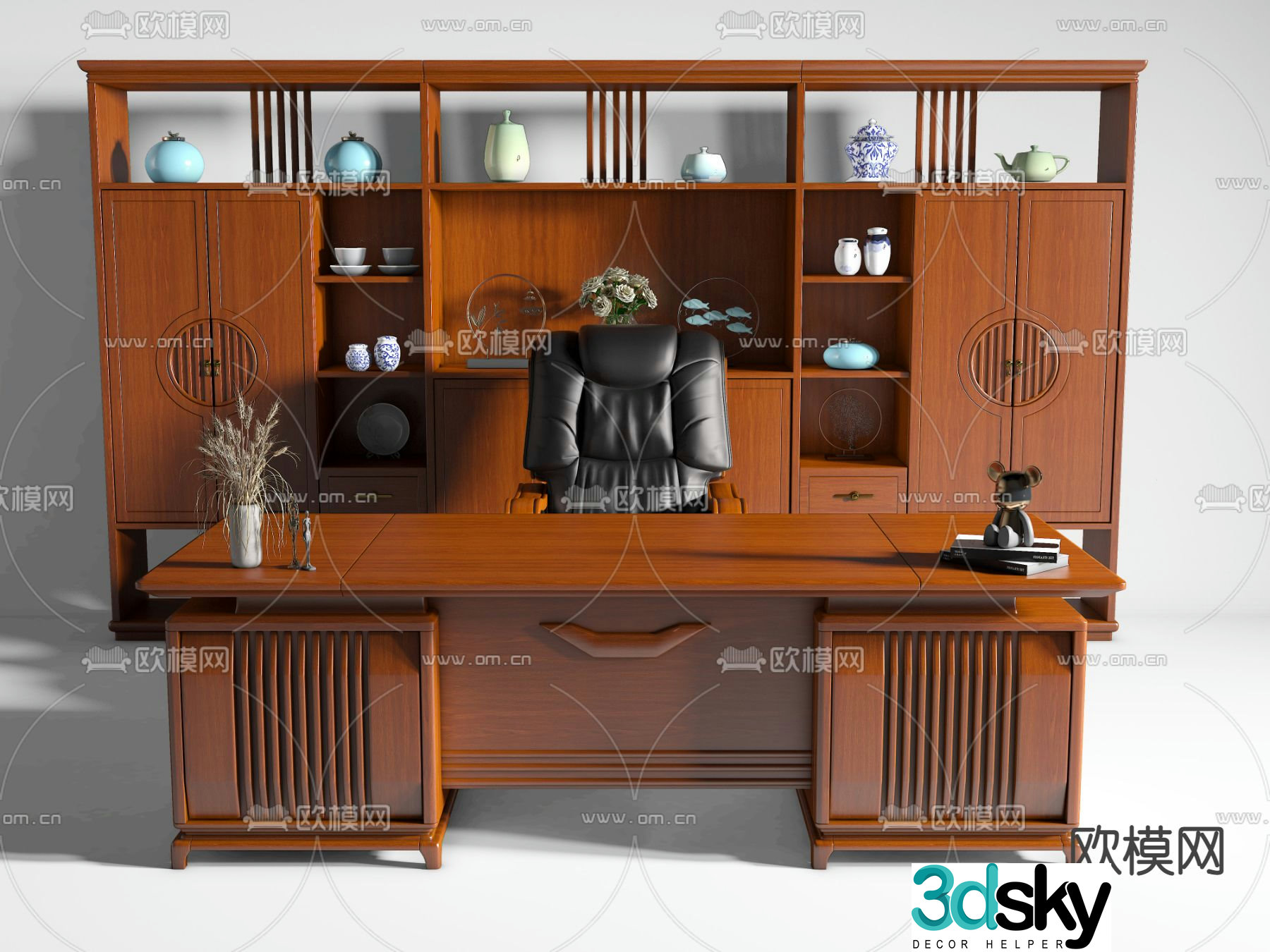 New Chinese style office boss desk and chair combination 3D model