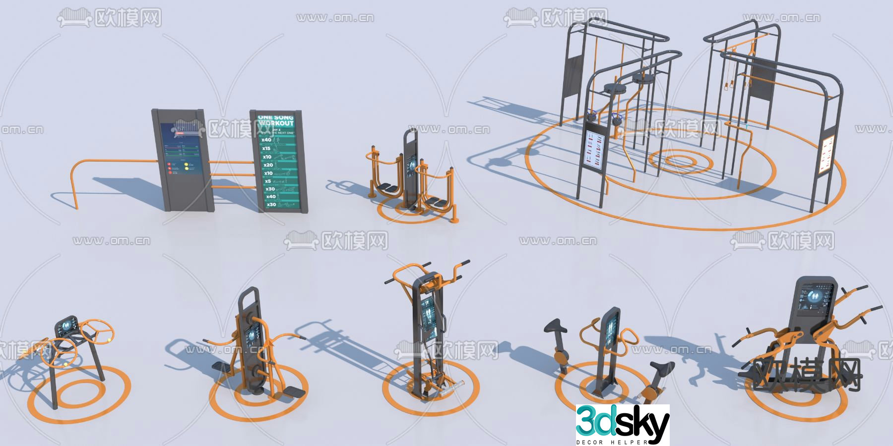 Modern smart outdoor fitness equipment 3d model
